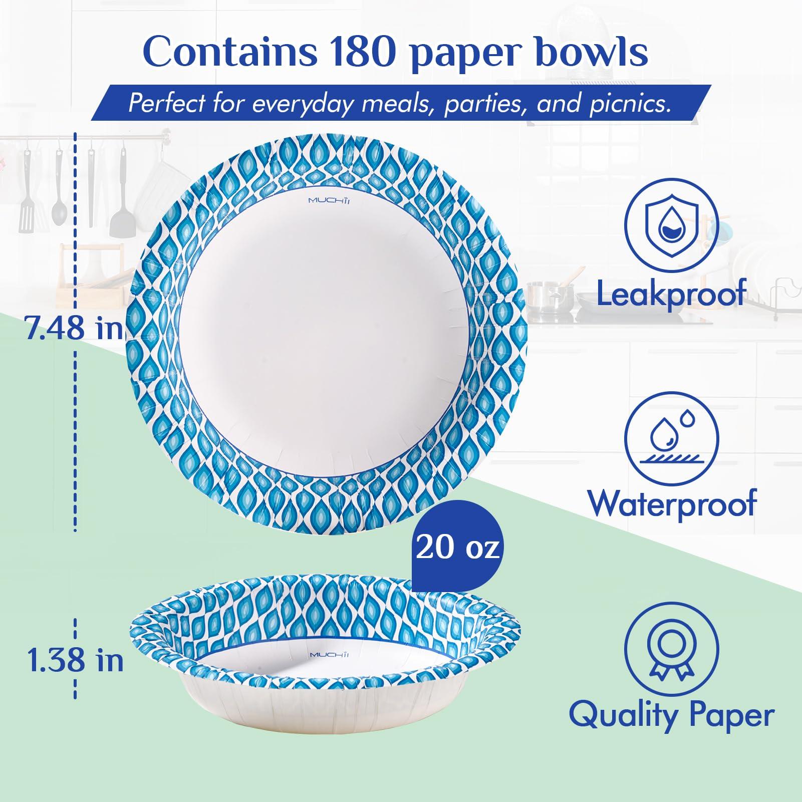 MUCHII MUCHII Paper Plates 10 Inch, 150 Counts & 20 Oz Paper Bowls 180 Counts for Breakfast, Lunch, and Dinner Meals