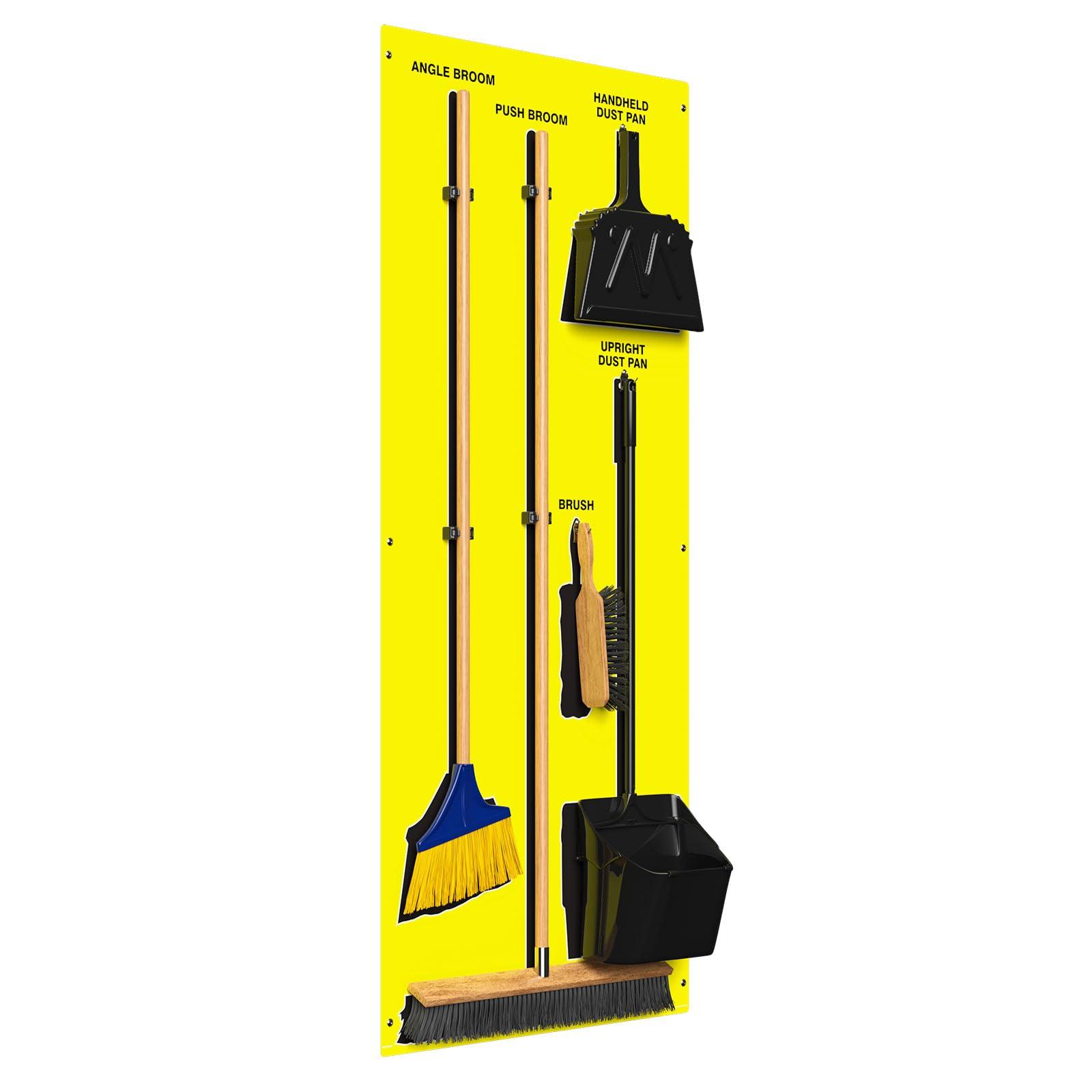 Accuform Clean & Sweep 5S Shadow Board/Wall Mount Broom Holder, 68" x 30" Board, 5S Cleaning Station - with Broom and Dustpan Set Included, Made in The USA by AccuformNMC, Yellow/Black, PSB716YLBK