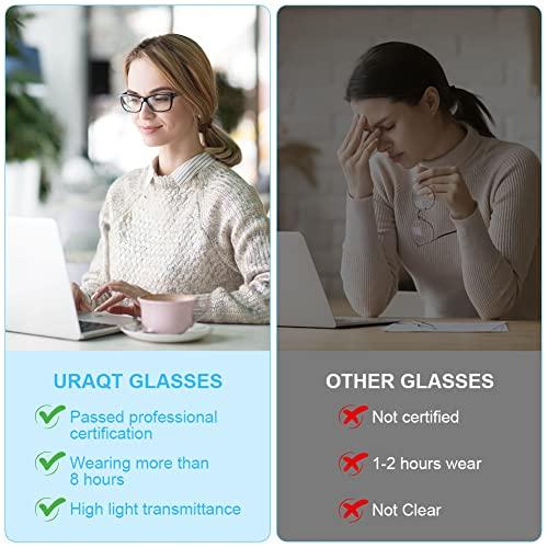 URAQT URAQT 2Pcs Blue Light Glasses for Women Men, Blue Light Blocking Glasses Lightweight Computer Glasses Anti Eyestrain & UV Glare Gaming Vintage Fake Eyeglasses Readers Clear Lens Reading Glasses