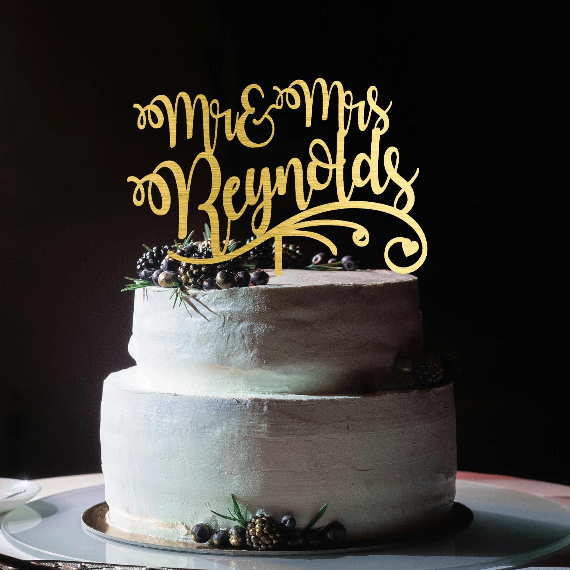 EvaMall Custom Gold Wedding Cake Topper, Mr Mrs Cake Topper, Personalized Cake Topper, Wedding Cake Topper, Anniversary Cake Topper, Custom Cake Topper