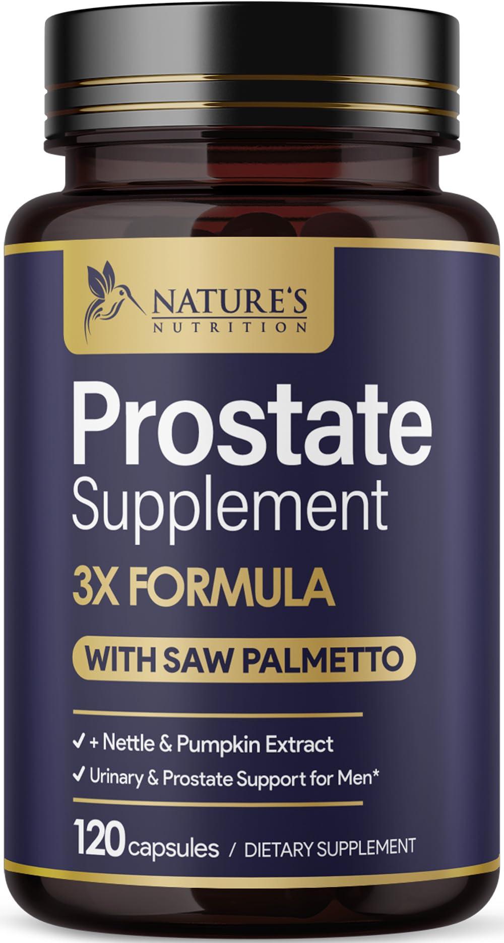 Nature\'s Nutrition Prostate Men Supplement - Support Complex Formula with Saw Palmetto, Beta Sitosterol, Stinging Nettle, Pygeum, Pumpkin Seed, Zinc, Vitamin B6 E - Supports Prostate & Urinary Health - 120 Capsules