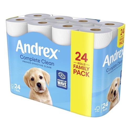 Andrex Andrex Classic Clean Toilet Rolls - 24 Toilet Roll Pack - Bulk Buy Toilet Roll - Unbeatable Clean with Unique 3D Wave Toilet Paper, White, 04970613
