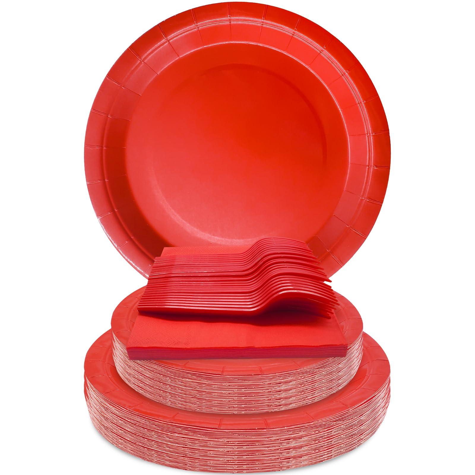 WYQJHKV WYQJHKV Red Party Supplies Set Include Red Paper Plates and Napkins party supplies,Severs 25 Guests Red Dessert Plates,Disposable Cake Plates Paper Plate Red for Birthday Wedding Party
