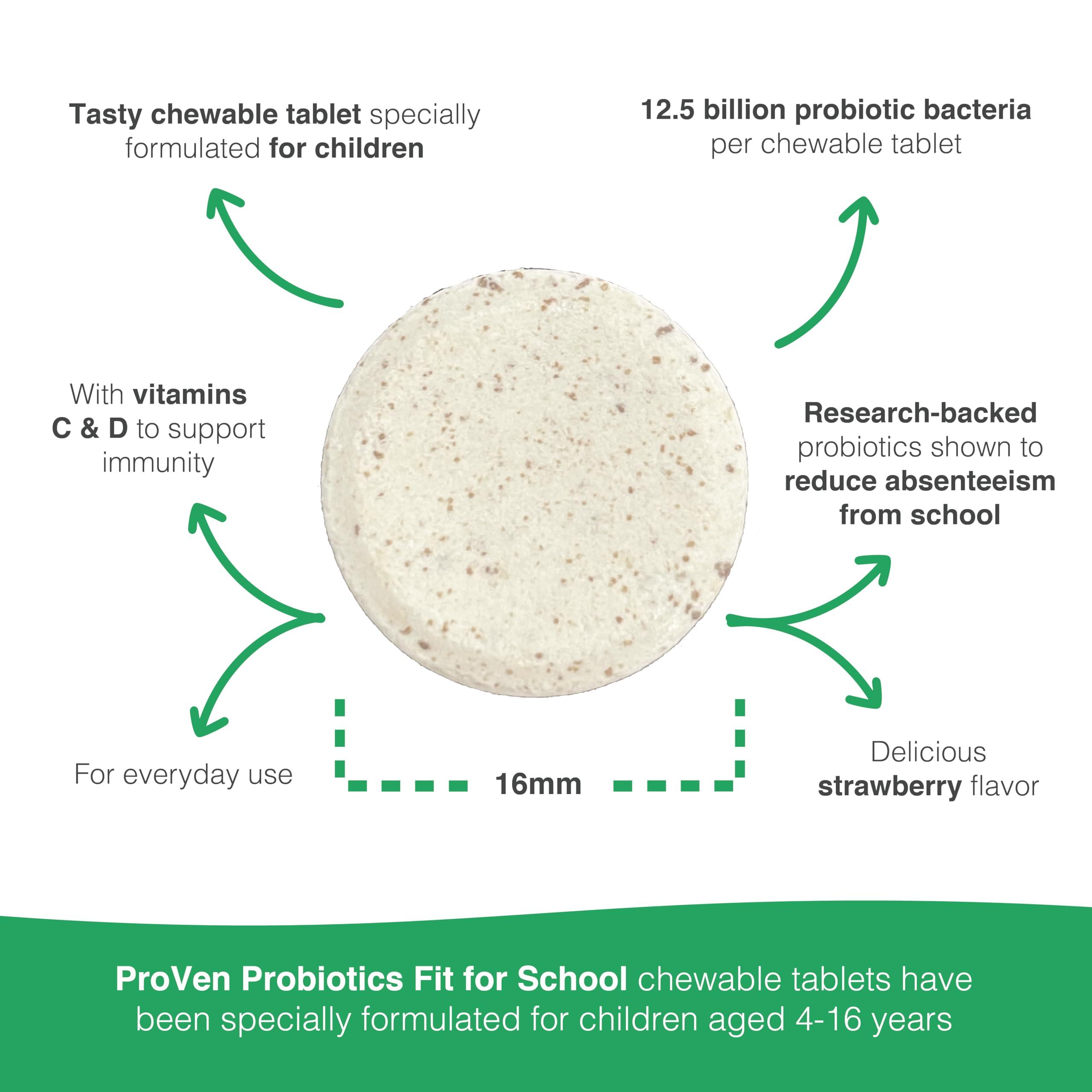 Pro-Ven Pro-Ven | Probiotics Fit for School | 30 Tasty Strawberry Flavored Chewable Tablets | Designed for Children Age 4-16 | 12.5 Billion CFUs Supports Immune System and Digestive Health