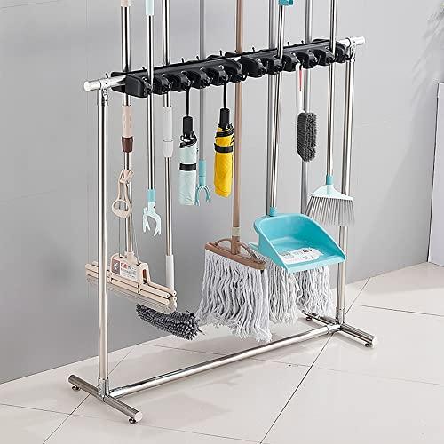 SCOOVY Racks Movable Commercial Stainless Steel Mop Rack,Mop and Broom holder,Floor Standing Mop Broom Holder Cleaning Tool Rack, Umbrella Stand,Schools,Factories,Hospitals,Garage,Home Organization Must Have
