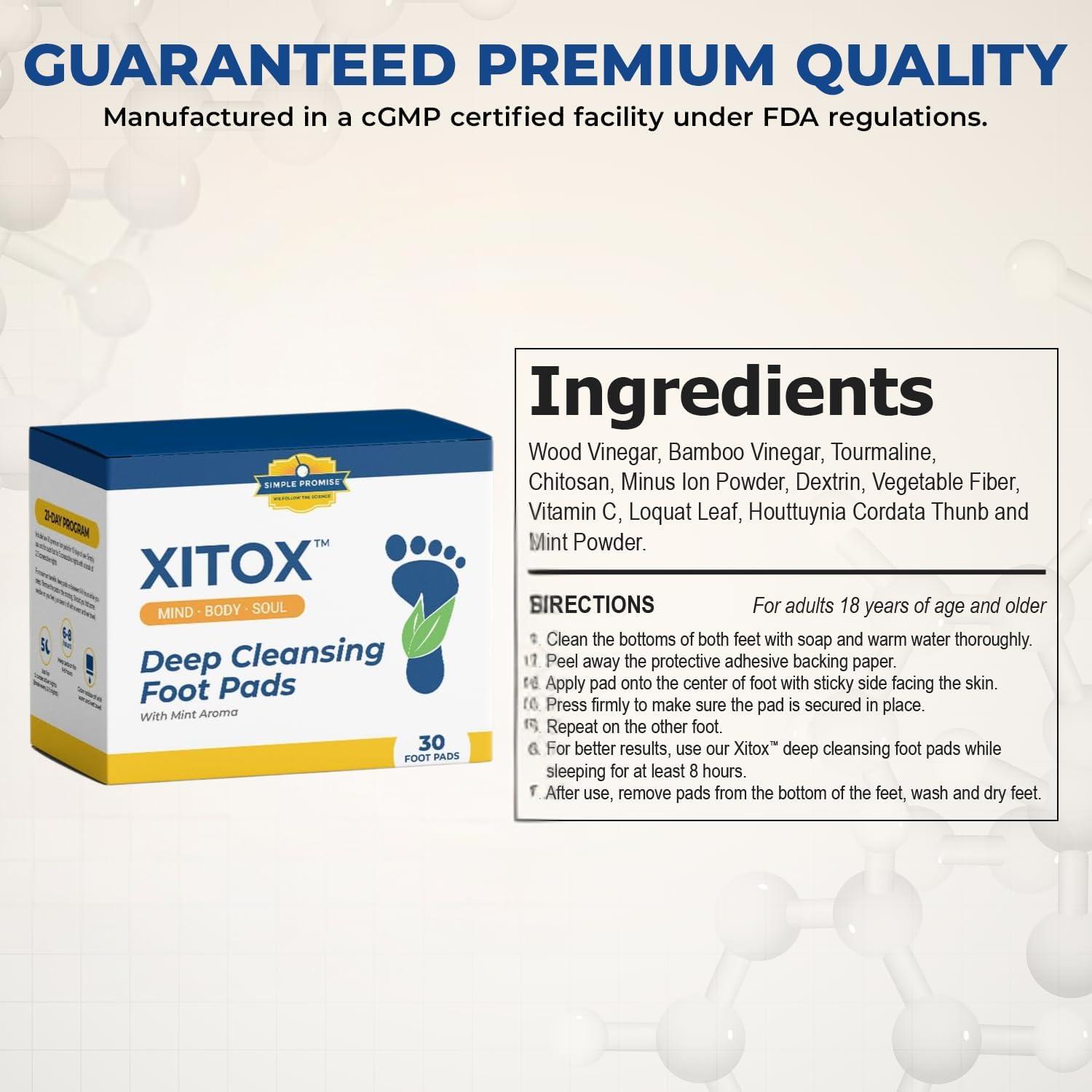 Simple Promise Simple Promise - Xitox Deep Cleansing Foot Pads - Rejuvenates Your Body for More Restful Sleep - Alleviates Tension - Contains Natural Herbal Ingredients - 30 Foot Pads