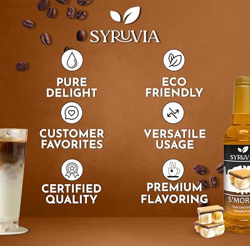 SYRUVIA Syruvia Smores Syrup for Coffee - 25.4 fl oz. Sweet Coffee Flavoring Syrup. Kosher and Gluten-Free. Perfect for Lattes, Smoothies, Shakes, Drinks, Desserts, and More.