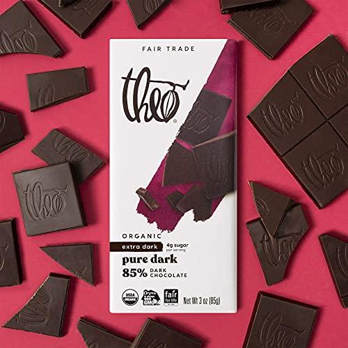 THEO Theo Chocolate Pure Organic Dark Chocolate Bar, 85% Cacao, 12 Pack | Vegan, Fair Trade