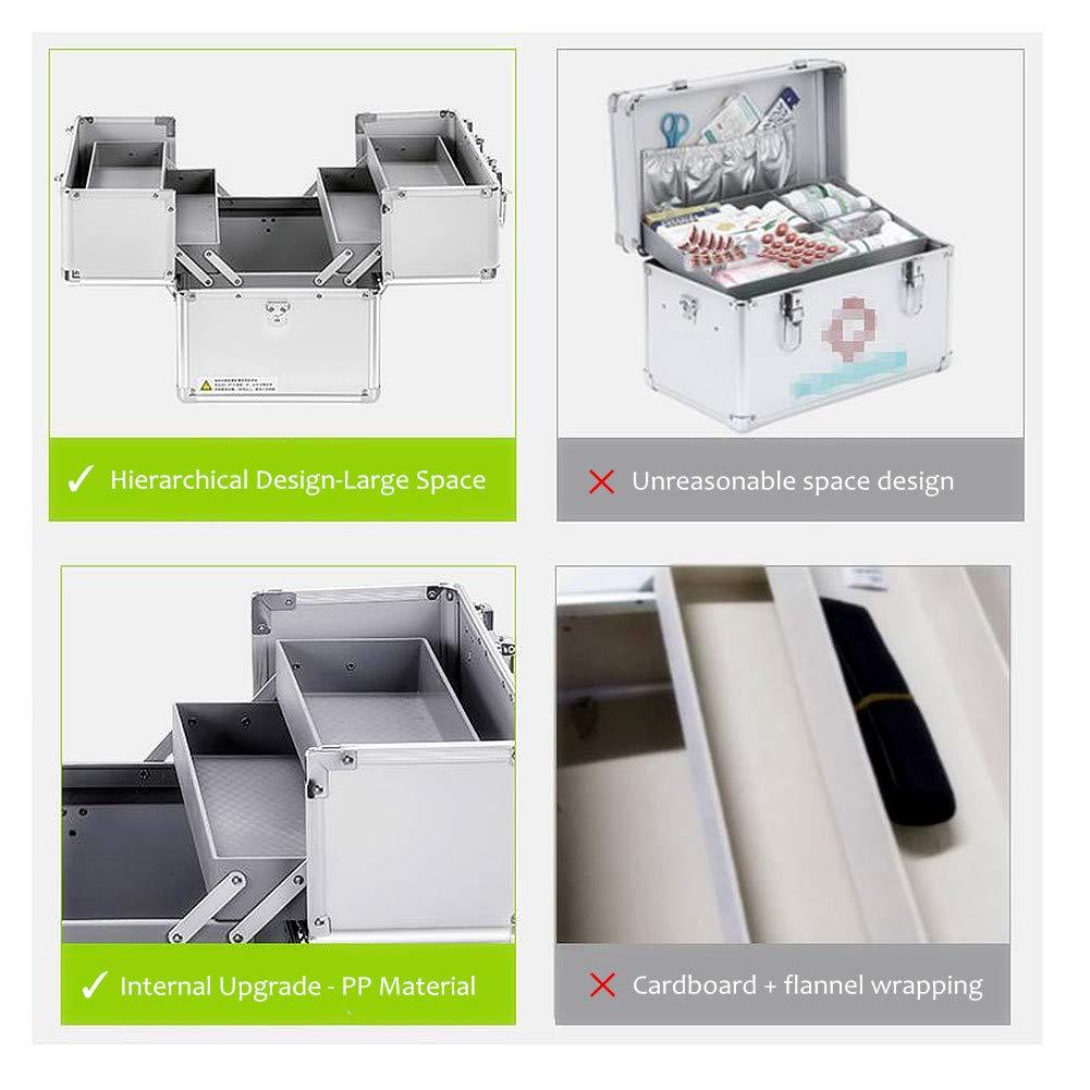 Nurth Medicine Box Nurth First Aid Kit Lockable First Aid Box Security Lock Medicine Storage Box with Portable Handle,Medication Lock Box 3 Tier Design/Precription Storage Box Large Space 14 × 9.8 × 11inch (Silver)