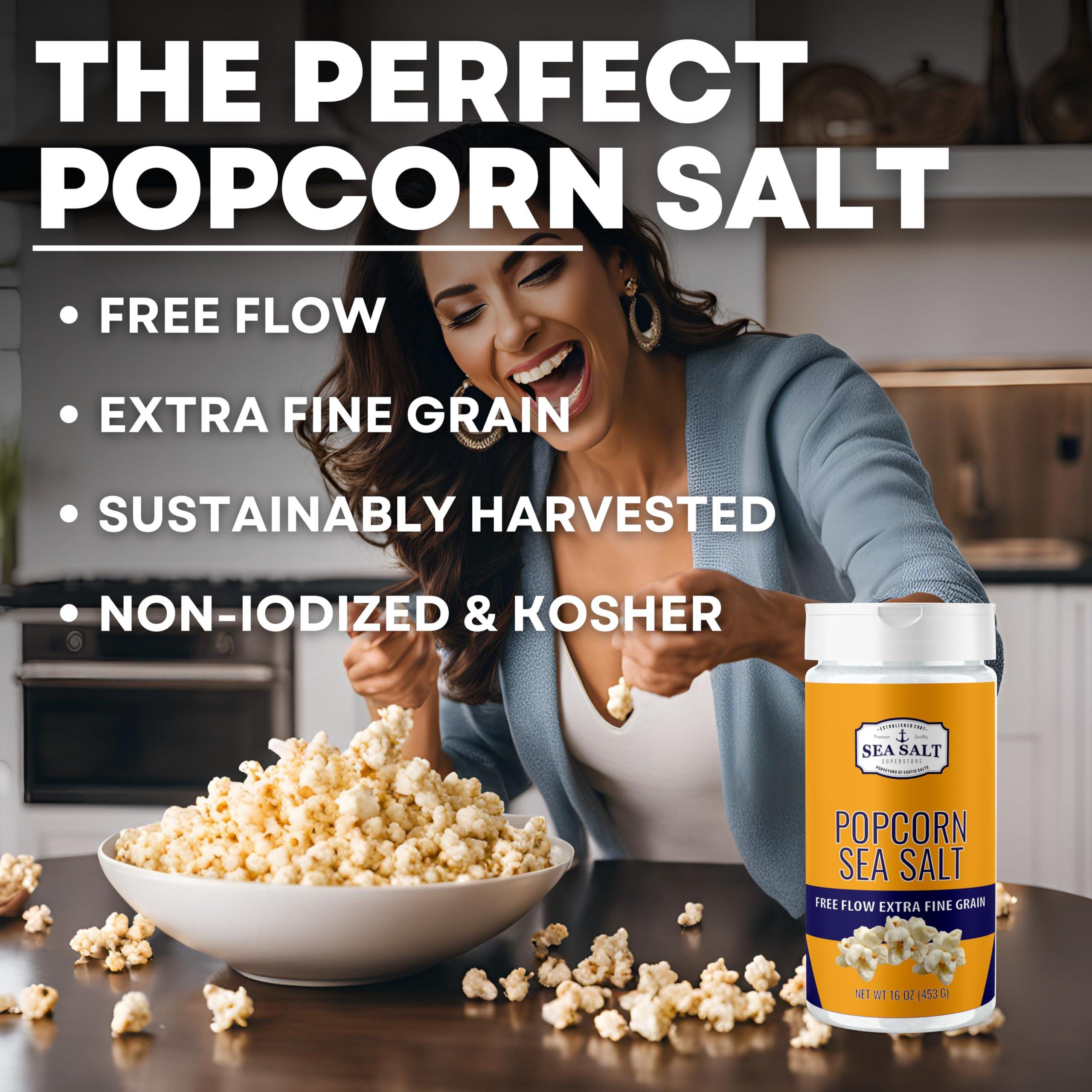 Sea Salt Superstore Popcorn Salt, Sea Salt Popcorn Seasoning, 16 oz Shaker - Sea Salt Superstore