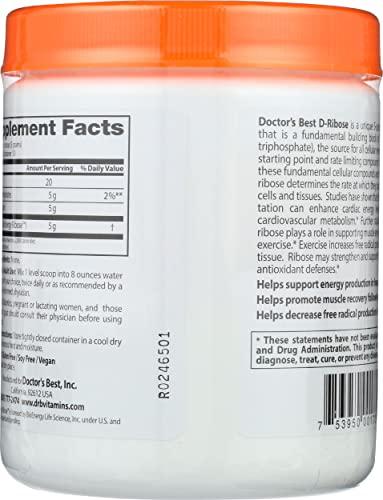 Doctor\'s BEST Doctors Best Best D-Ribose Powder with BioEnergy Ribose, Non-GMO, Vegan, 250 Grams (Pack of 1)