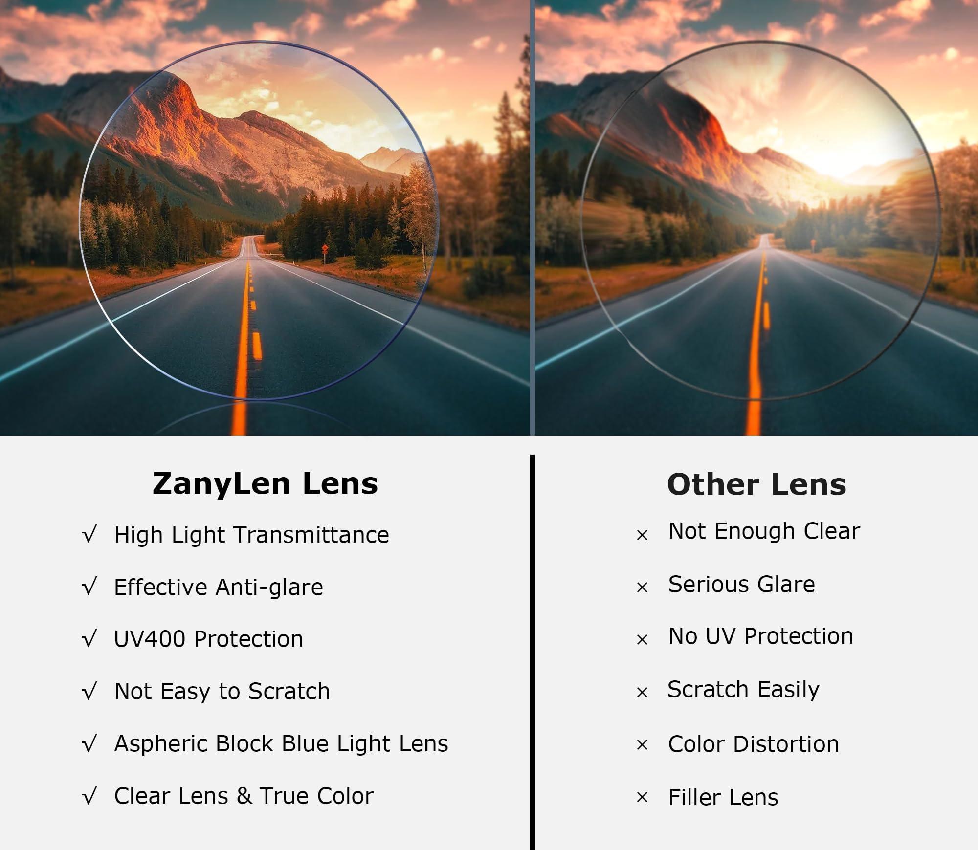 ZanyLen ZanyLen Blue Light Glasses Men Rectangle Large Browline Computer Gaming Glasses Blue Blocker Anti-Glare UV400 Protection Clear Lens (Black Metal/Black TR90 Glasses)