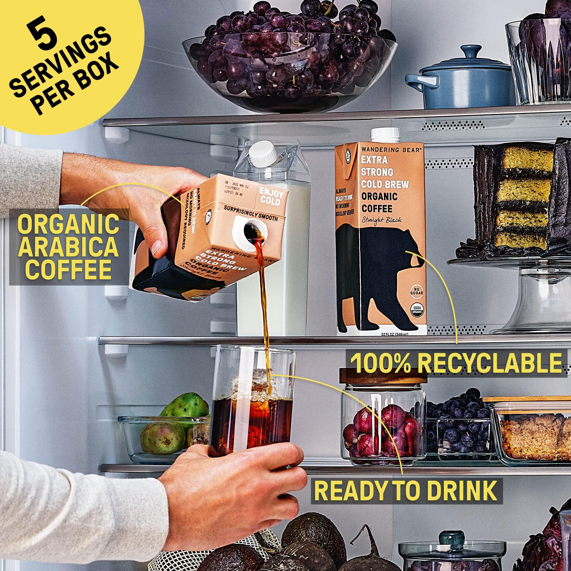 Wandering Bear Wandering Bear Organic Caramel Cold Brew Coffee, 32 fl oz, 6 pack - Extra Strong, Smooth, Organic, Unsweetened, Shelf-Stable, and Ready to Drink Iced Coffee, Cold Brewed Coffee, Cold Coffee