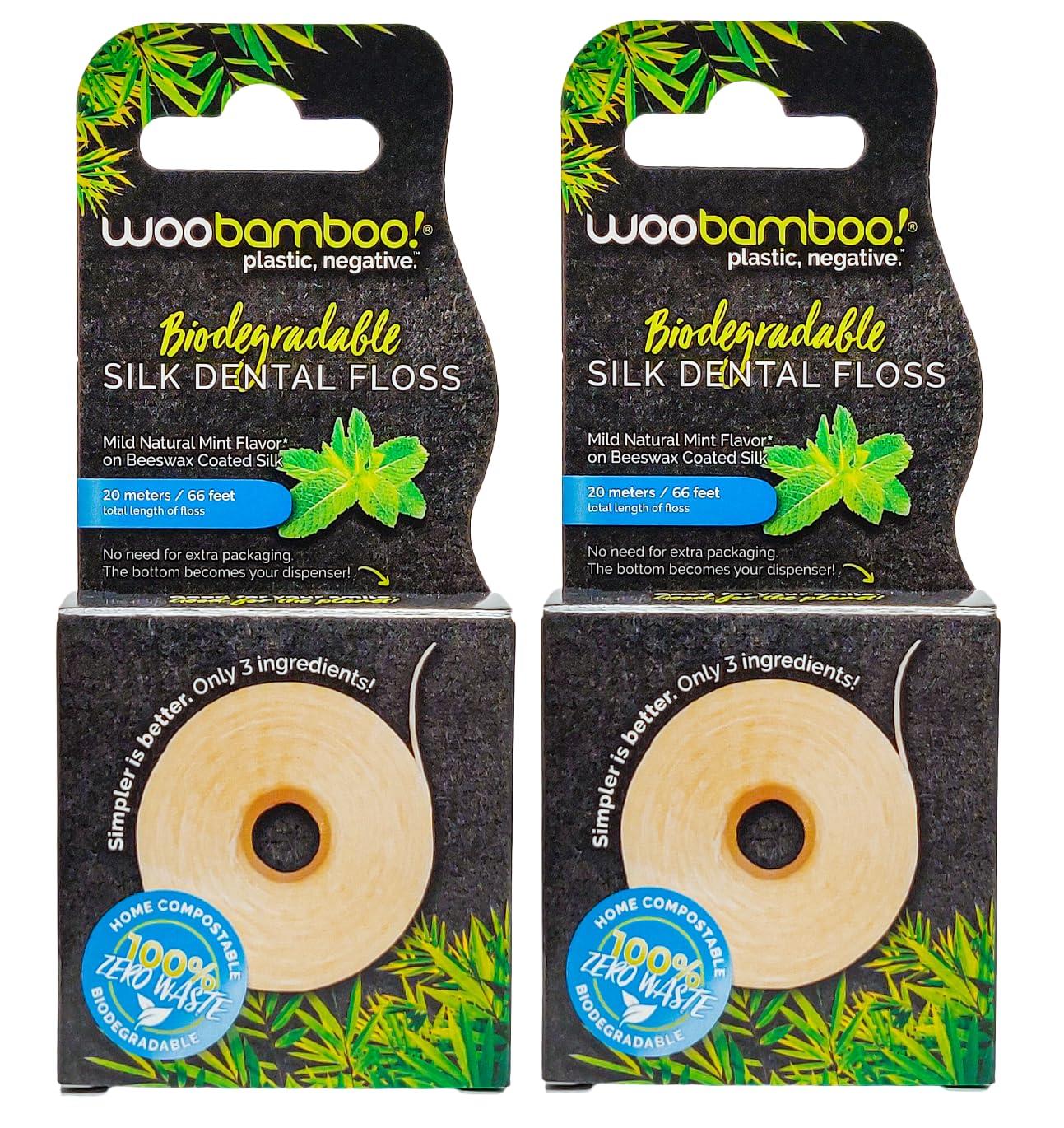 Woobamboo WooBamboo! All Natural Silk Dental Floss, Zero Waste, 66 feet of Mint-Flavored Floss, Biodegradable (Pack of 2)