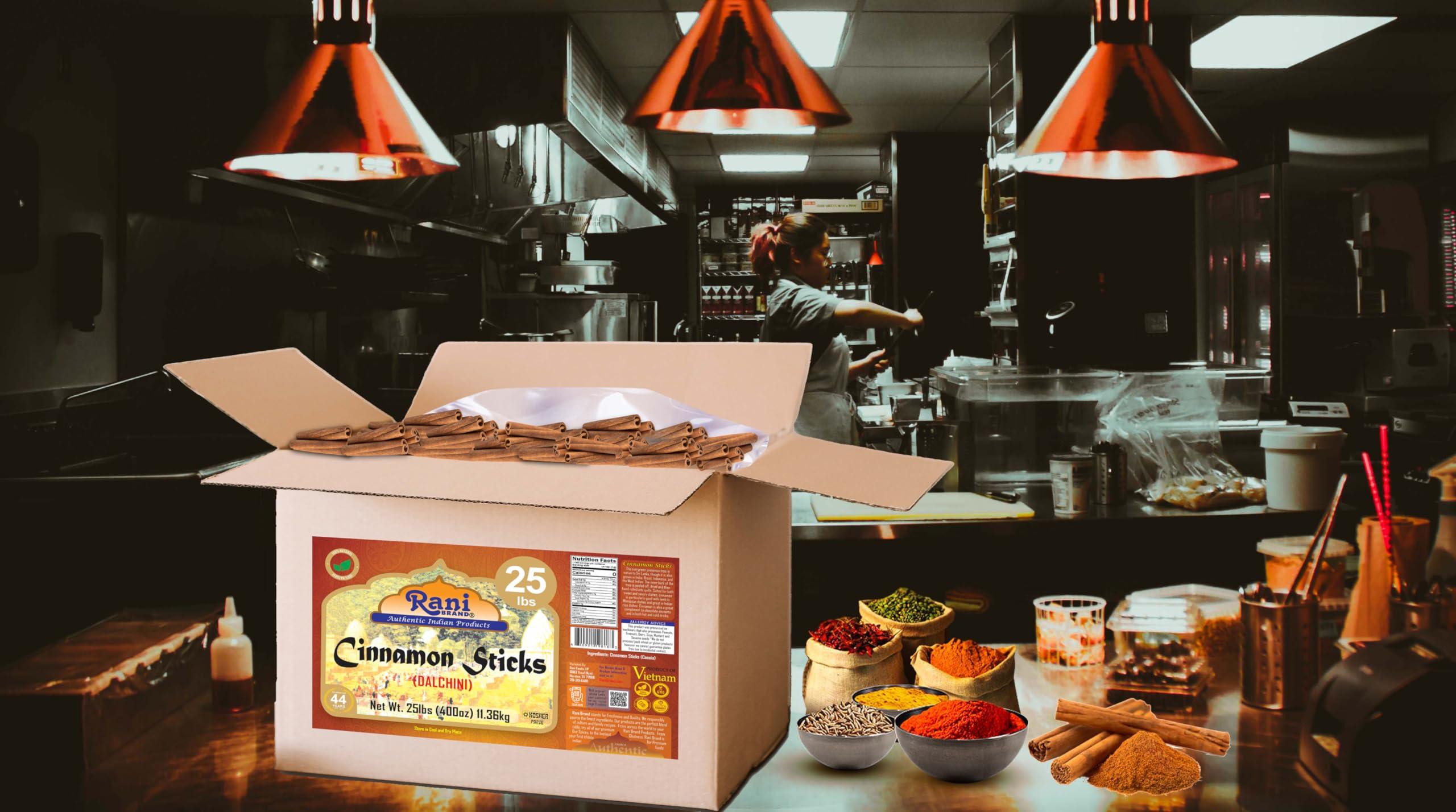 Rani Brand Authentic Indian Products Rani Cinnamon Sticks 400oz (25lbs) 11.63kg Bulk Box - 2300-2500 Sticks - Strong Aroma, Perfect for Baking, Cooking & Beverages | 3+ Inches Length - Cassia Saigon Cinnamon from Vietnam | Kosher