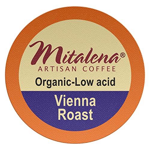 Mitalena Gourmet Coffee Mitalena Vienna Roast Low Acid Organic Coffee Pods - Medium Roast Coffee for Keurig K-cup Coffee Maker - Enjoy Small Batch Artisan Coffee, Avoid Heartburn and Acid Reflux - 12 cups
