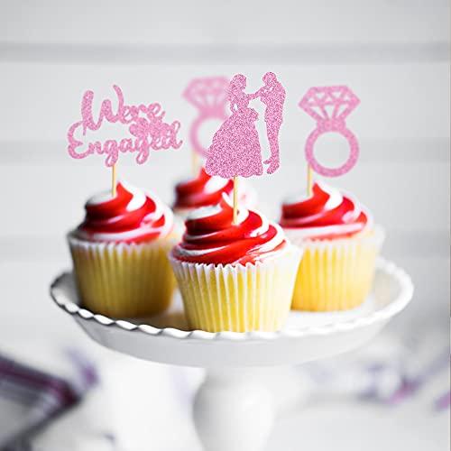 Keaziu Keaziu 36 Pack Pink We're Engaged Cupcake Toppers Ring Men Women Proposal Party Decorations Cupcake Toppers for Wedding Bridal Shower Bachelorette Cake Decoration