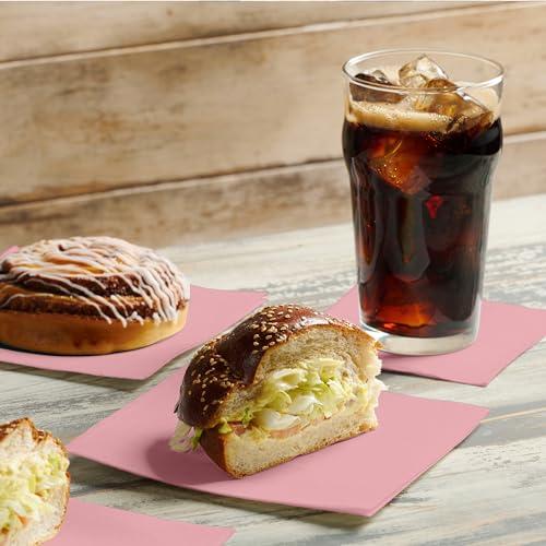 NAPEREE Disposable Cocktail Napkins Pink Paper, [200 Pack] 10\" x 10\" 2-Ply Quilted Pink Beverage Napkins For Bar, Cafe, Weddings, Party Or Kitchen