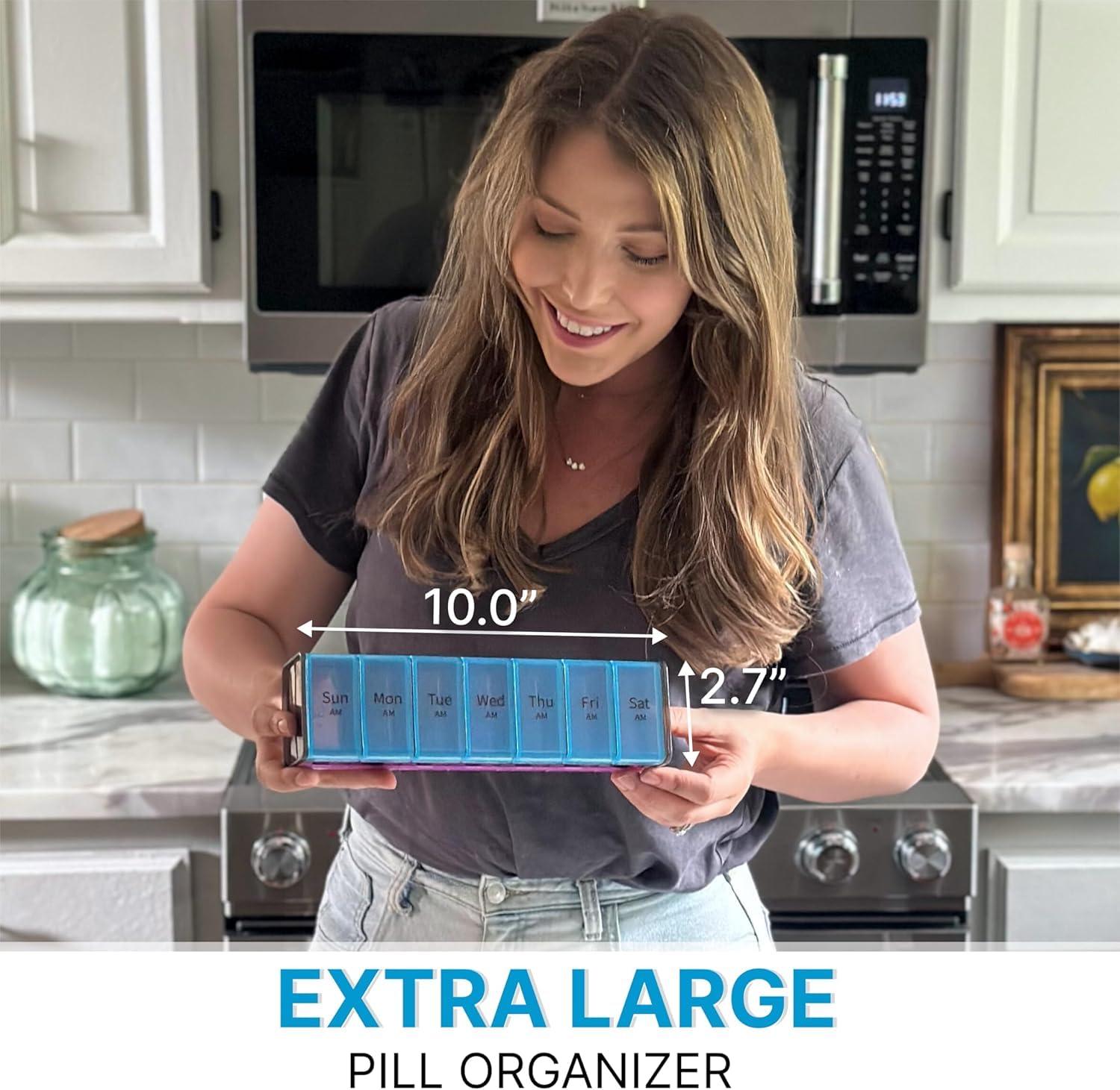 BEXEEN Extra Large Pill Organizer- XXL Pill Box 7 Day - Weekly Pill Organizer with AM PM Large Compartments Big Pill Case for Supplements Jumbo Pill Holder for Vitamins Huge Medicine Organizer 2 Times a Day