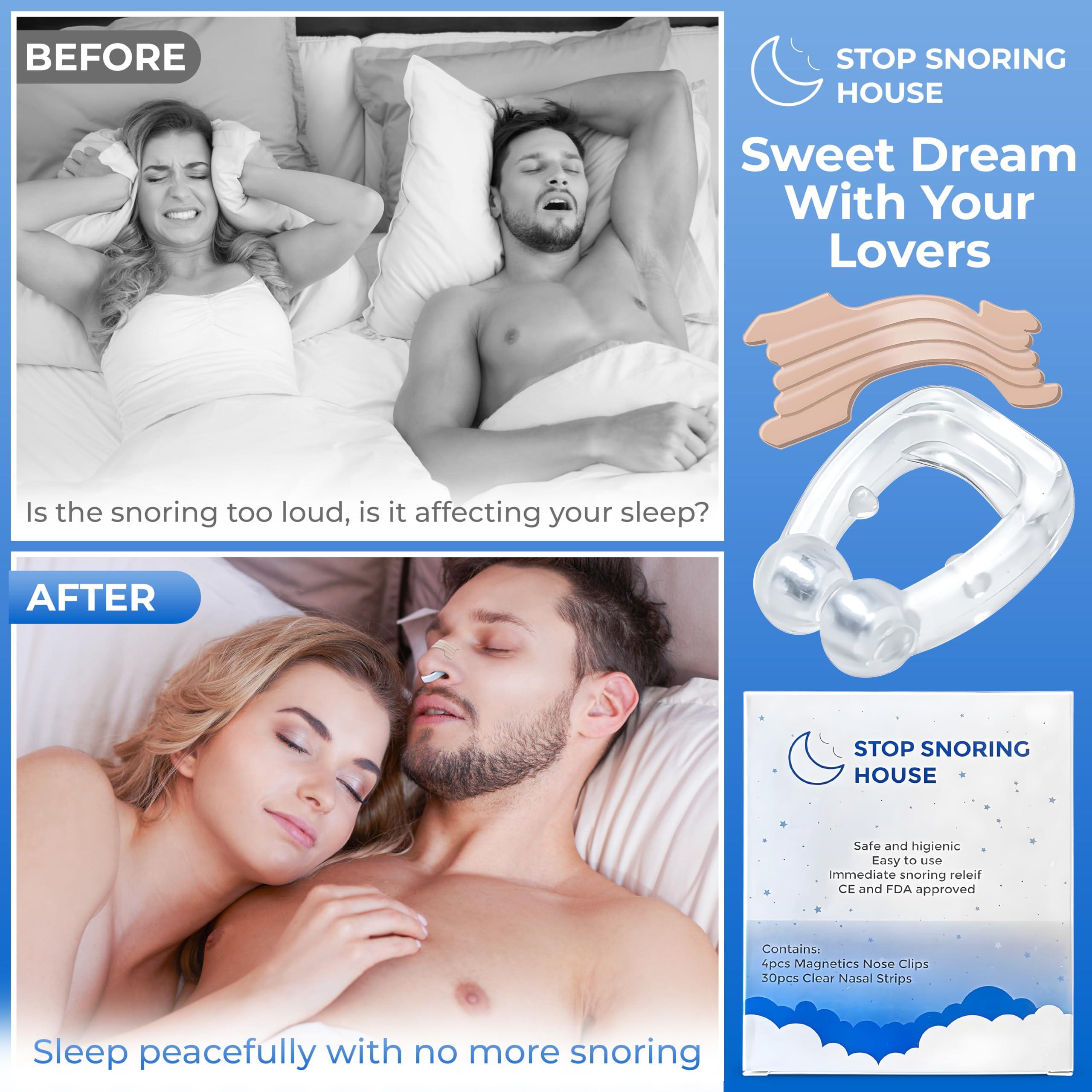 Berriz Silicone Magnetic Nose Clip & Clear Nasal Strips Kit - Snore Relief for Men and Women