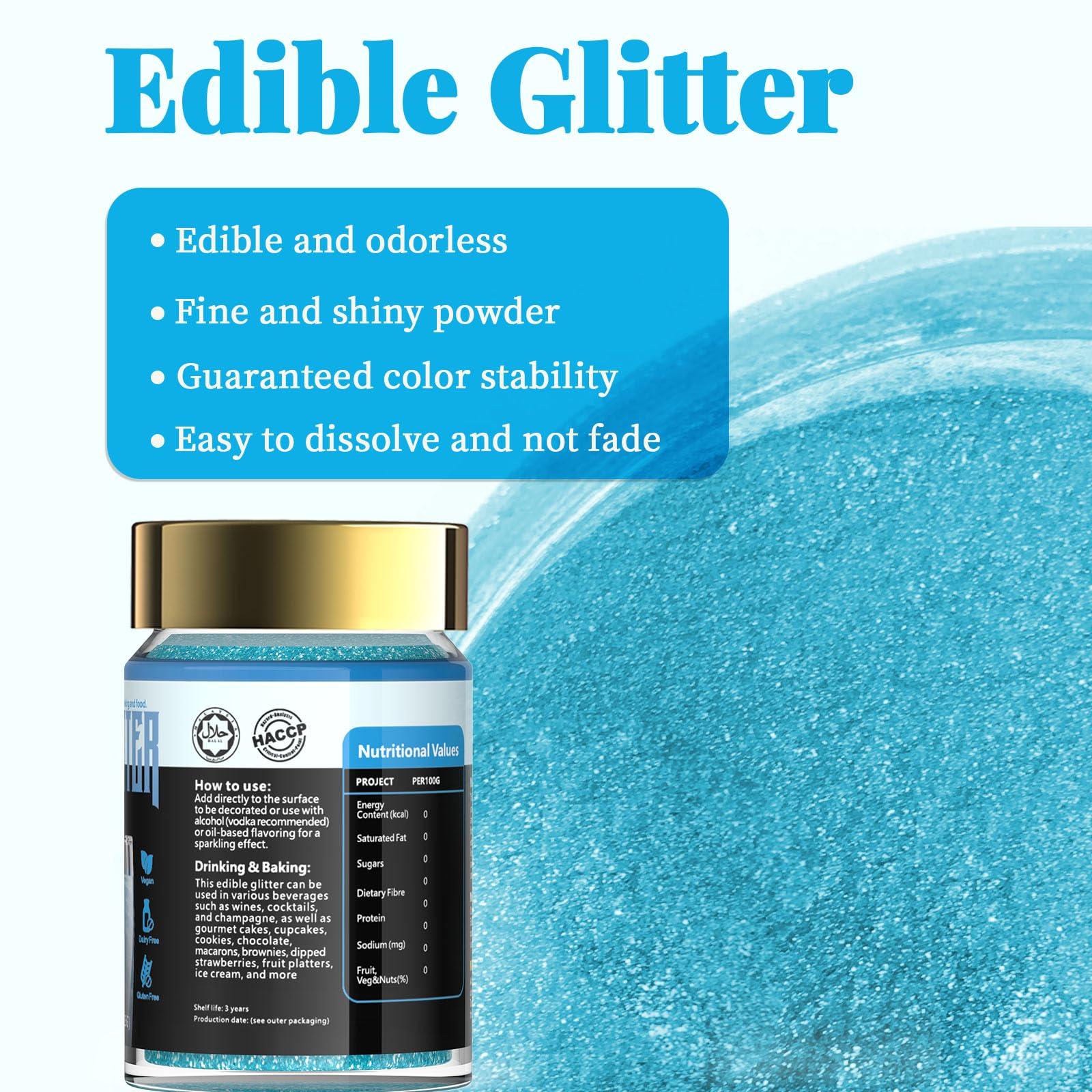LOCDO LOCDO Edible Glitter, Edible Luster Dust -100% Food Grade Brew Glitter for Drinks & Food & Cake No Taste or Texture, Vegan Allergen-Free (Blue, Large 15G)
