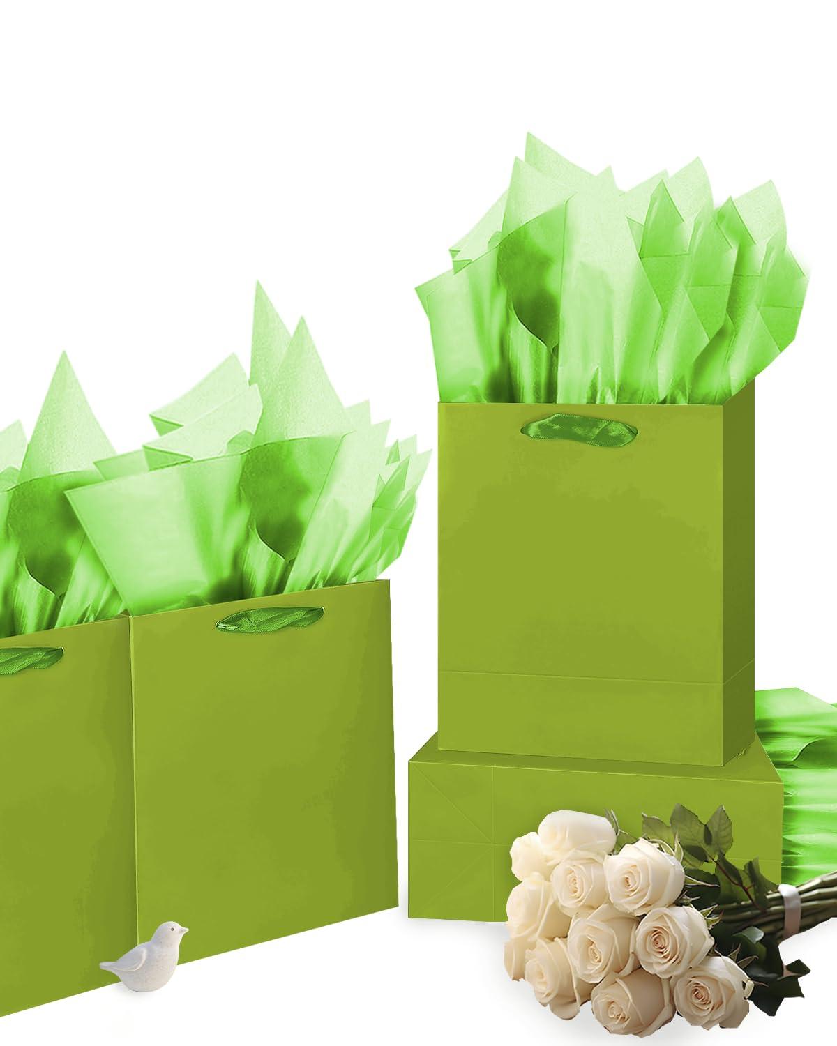 Gcardist Gcardist Emerald Green Gift Bags with Tissue Paper for Wedding, Birthday, Party Supplies-7.9\"x4.3\"x9.6\" Medium Size Cardboard Gift Bags5pcs Bags +10pcs Tissue Paper