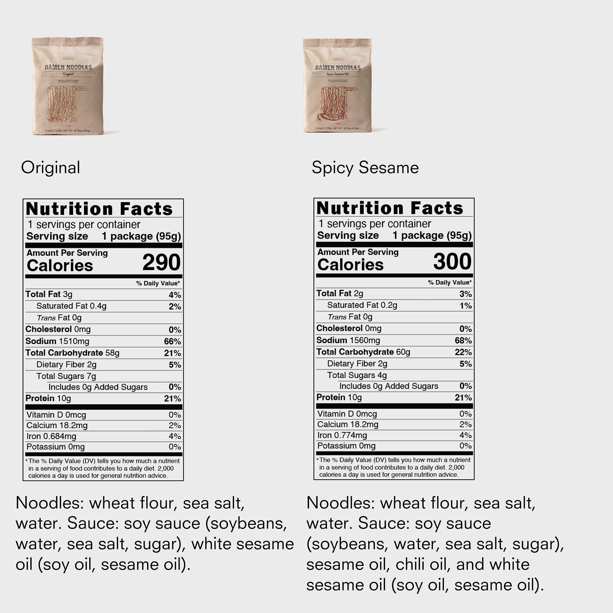 Public Goods Public Goods Ramen Noodles | Brothless Vegan & Vegetarian Instant Ramen | Healthy, High Protein Asian Noodle | Preservative Free | No Added MSG | Original & Spicy Sesame Oil (10 Pack)