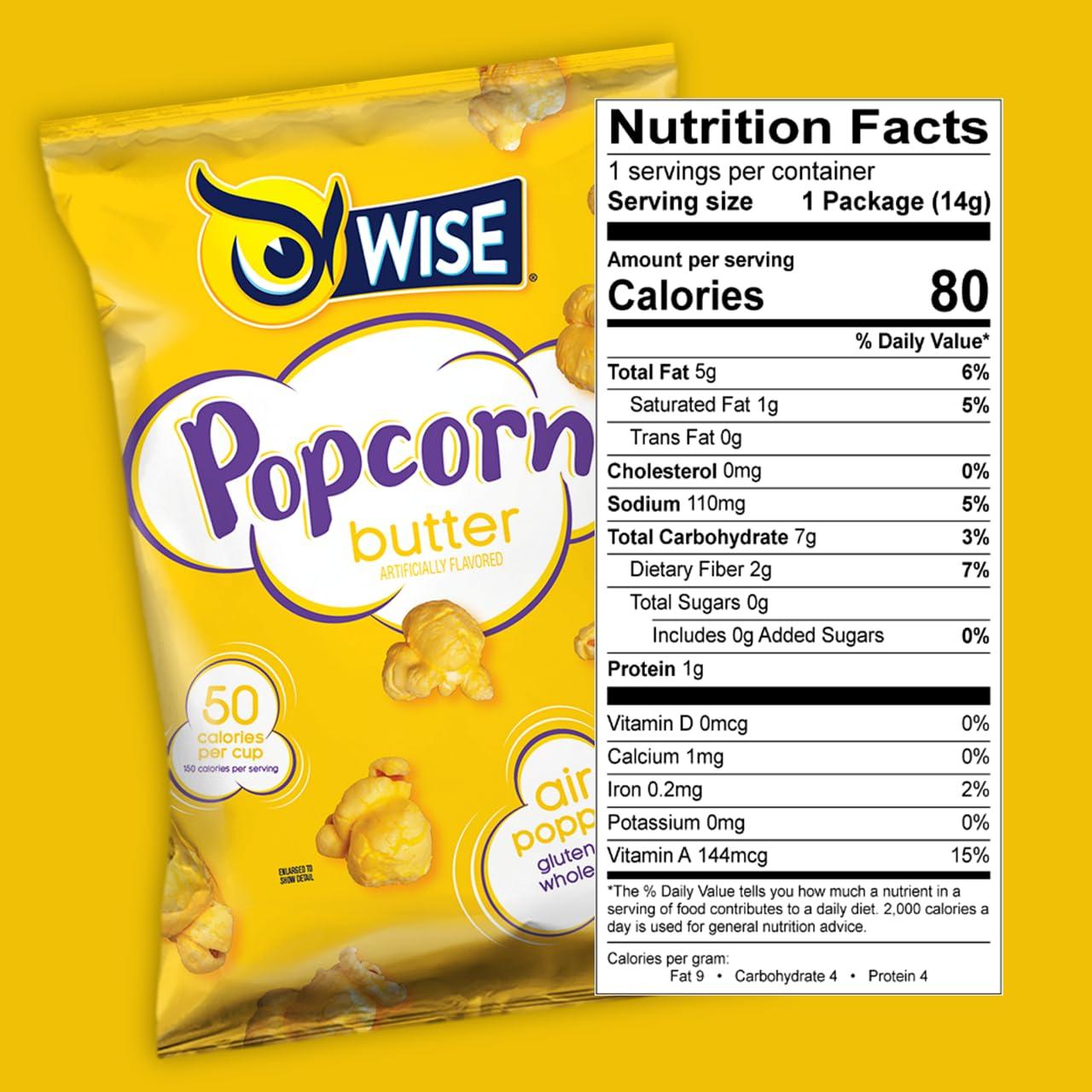 Wise Wise Snacks Popcorn, Butter, 6 Ounce (10 Count), Gluten Free, Whole Grain, Air Popped