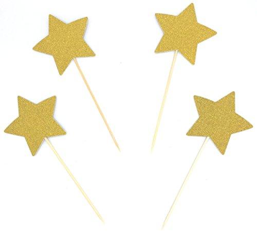 TooMeeCrafts TooMeeCrafts Double Sided Gold Glitter Star Cake Topper for Twinkle Twinkle Little Star Baby Shower Theme Decoration Pack of 12