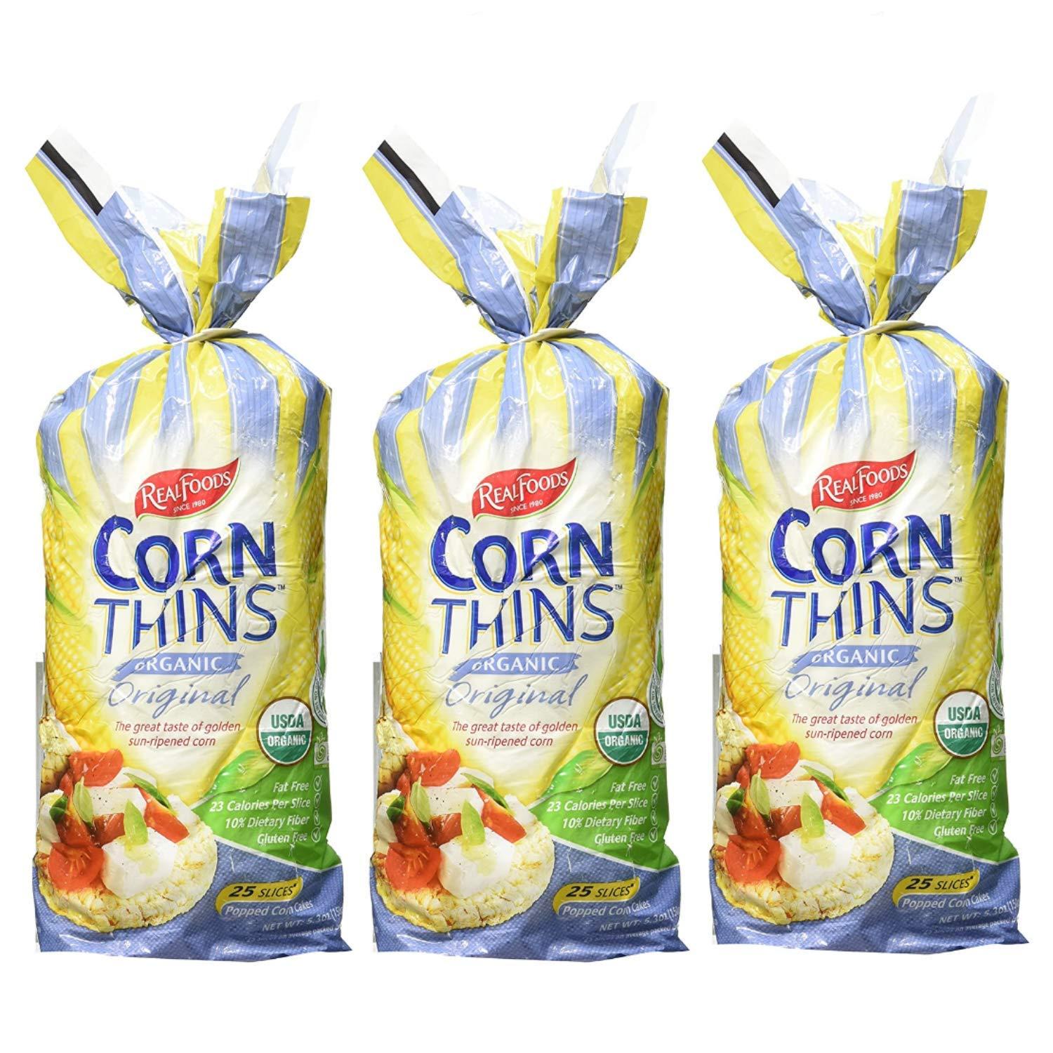 Real Foods Real Foods Organic Original Corn Thins 5.3oz 3 Pack - Organic Golden Sun-Ripened Corn Cakes - USDA Organic Snack
