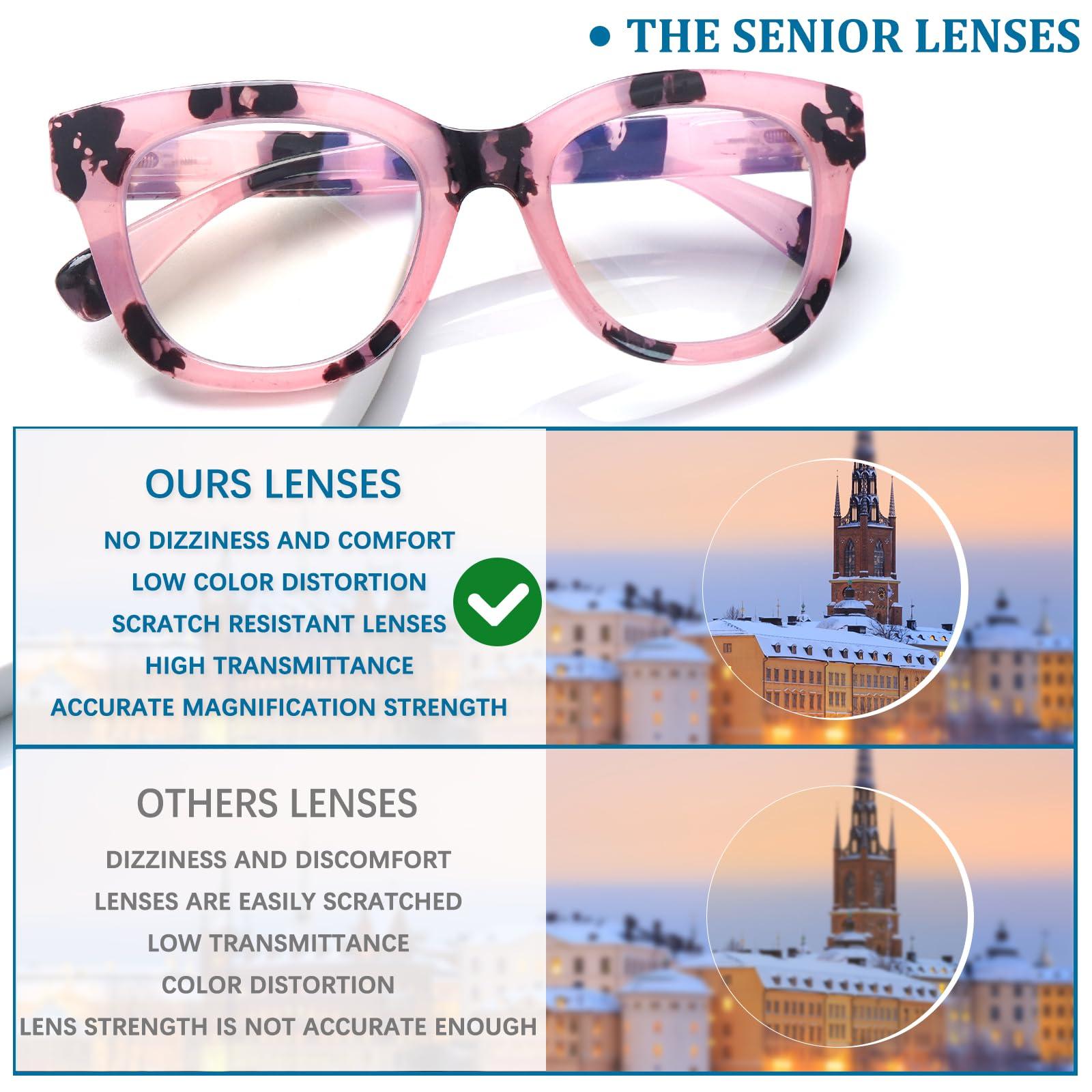 VIDEBLA VIDEBLA 4 Pack Progressive Multifocus Reading Glasses for Women Men Blue Light Blocking Spring Hinge Square Computer Readers (4 Mix C1-1, 4.00, x)