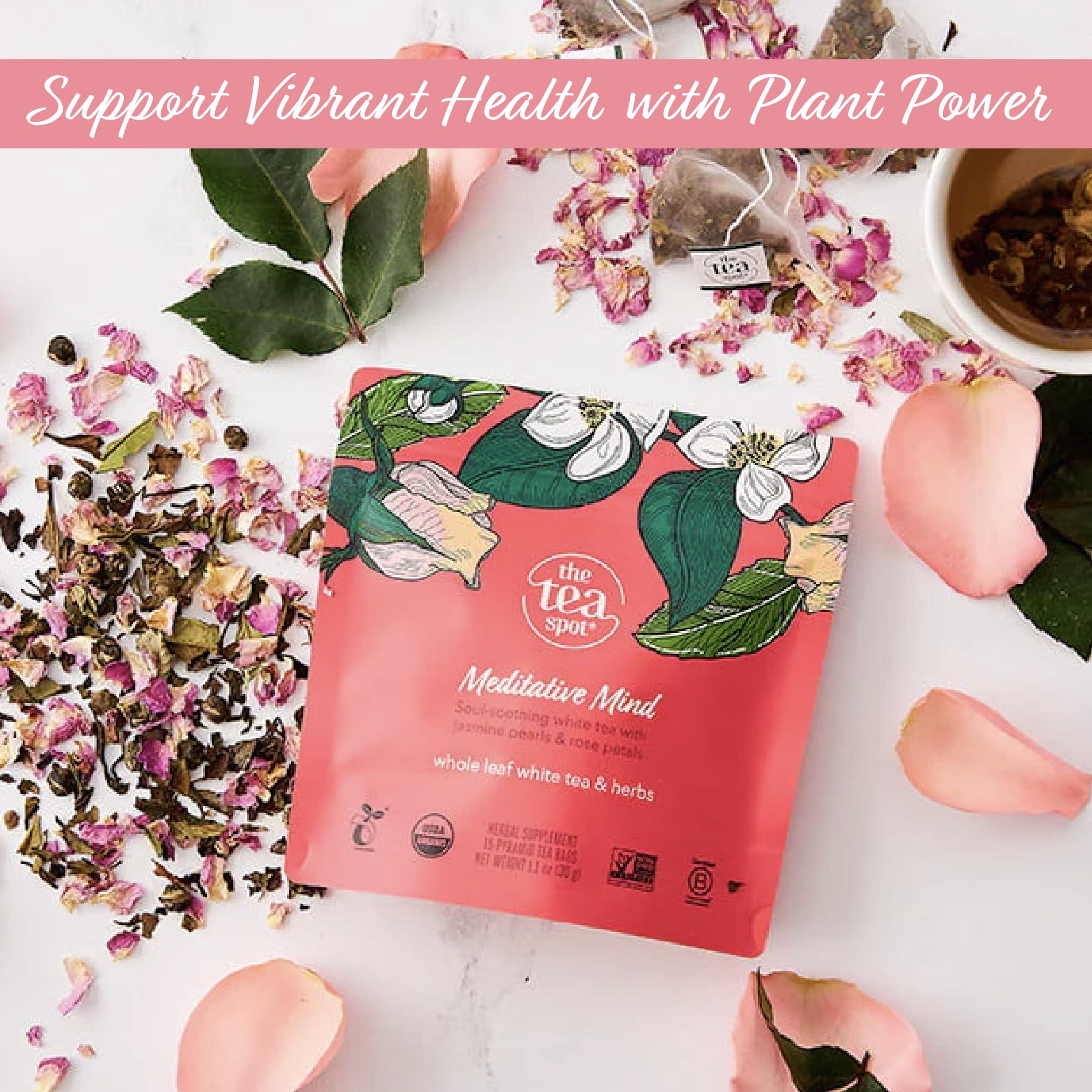 The Tea Spot The Tea Spot Organic Meditative Mind Herbal Tea | Blend of White Tea, Jasmine and Rose | Calming & Welness Caffeine Free Elixir |15 tea bags for Gourmet Giftng