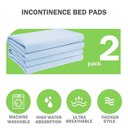 Green life universe Washable Quick Dry Underpads Incontinence Bed Pads Reusable Waterproof Chucks Pads Hospital Large Bed Pads for Kids Adult Pee Pad for Dog Cat Pet Training 2 Pack 48\" x 48\"Blue/Green
