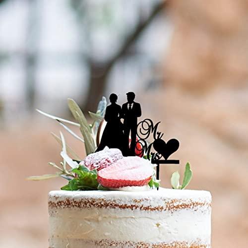 DENOOO Acrylic Cake Toppers for Wedding Romantic Bride & Groom Mr & Mrs Heart-shaped Cake Topper Cake Toppers for Wedding Party Cake Decor Wedding Cake Decoration Engagement Decoration