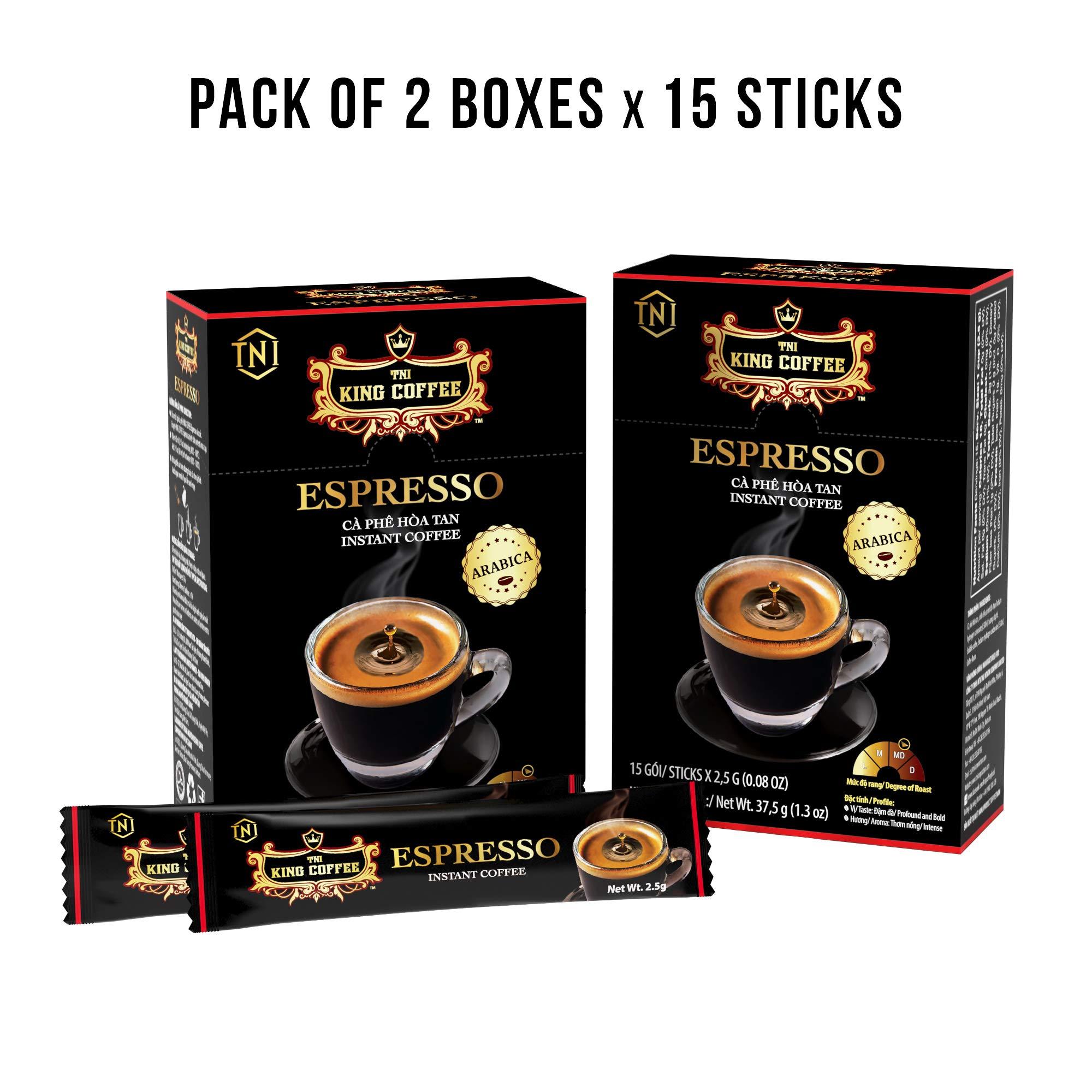 TNI King Coffee King Coffee Espresso Instant Coffee Vietnamese Coffee Arabica Instant Coffee Mix Medium Roast 15 sticks per box x 2.5g - Pack of 2