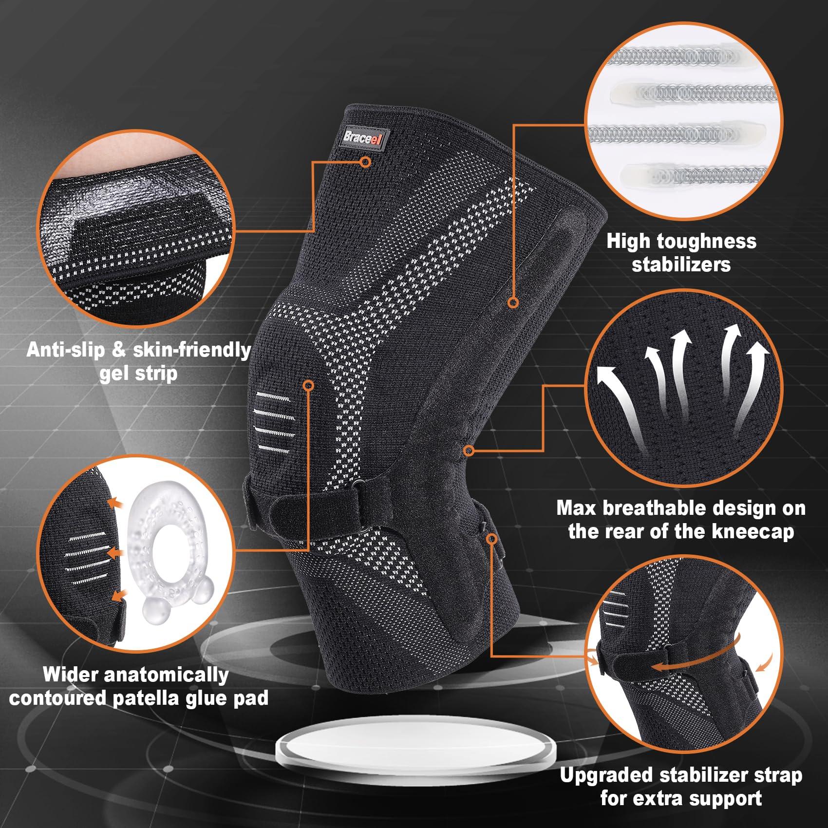 Braceel Braceel knee compression sleeve for knee pain Men & Women, with Patella Gel Pad & Side Stabilizers, Patella Stabilizing Knee Support Brace for Men, Women, Workout, ACL, PCL, MCL, Meniscus Tear,