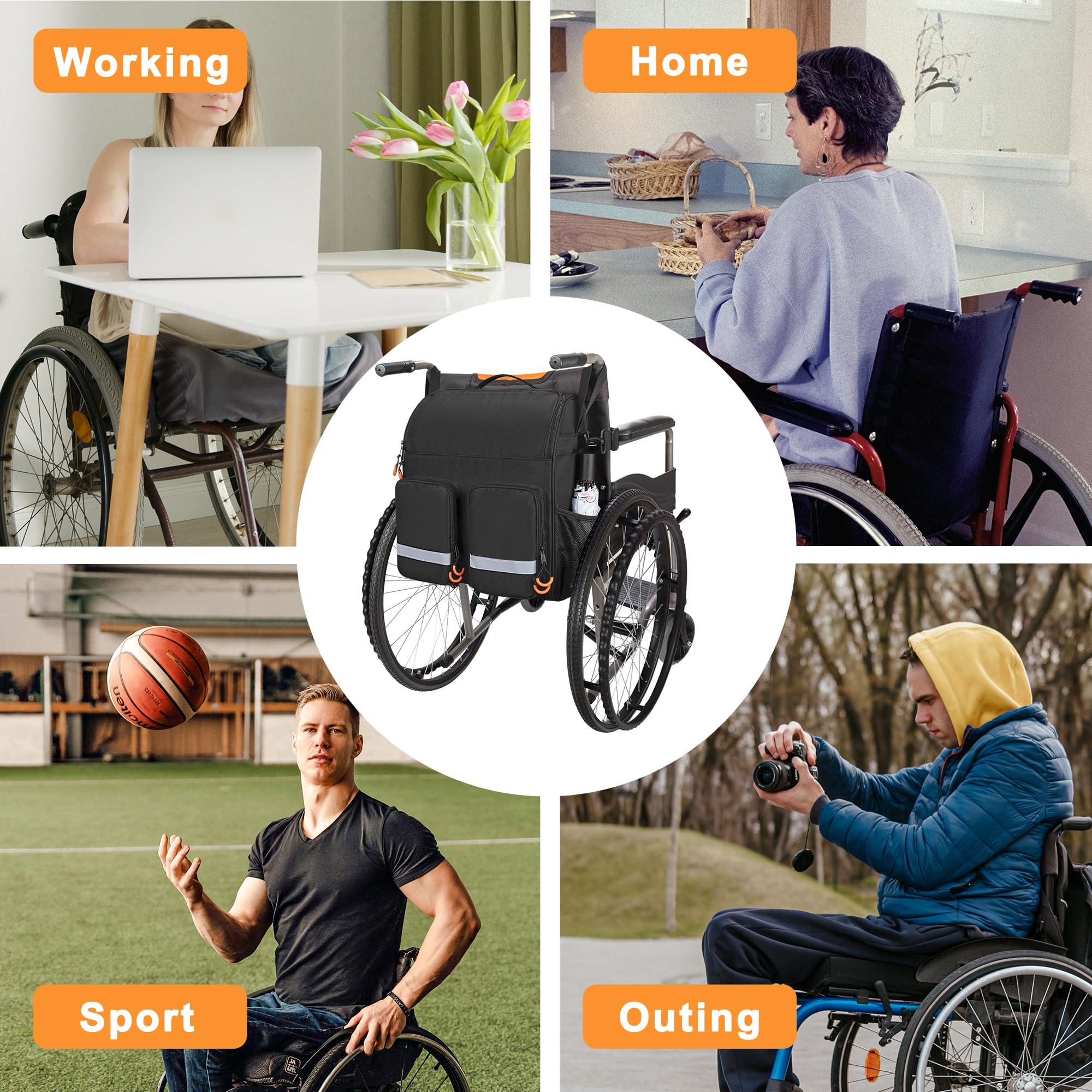 samdew samdew Large Wheelchair Bag to Hang on Back, Wheelchair Accessories Bag for Adult & Senior, Power & Manual Wheelchair Backpack Pouch with Medicine Storage Insulation Pocket & Shoulder Strap, Bag Only