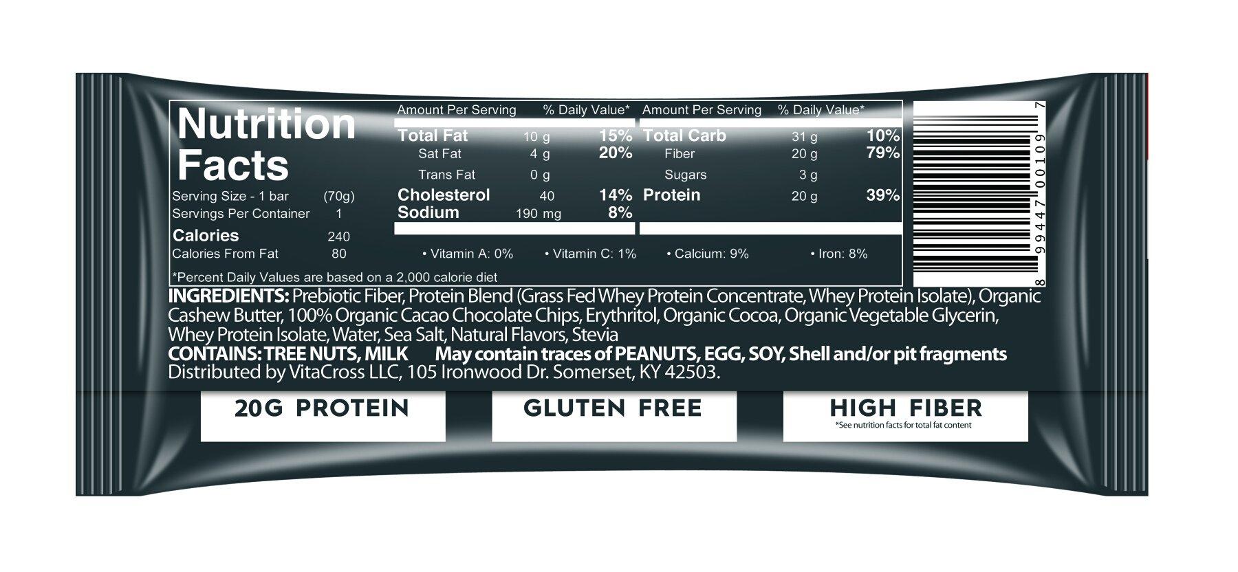 Vitacross Vitacross Chocolate Brownie Bliss Protein Bar, 12 Count, 20 Grams of Protein