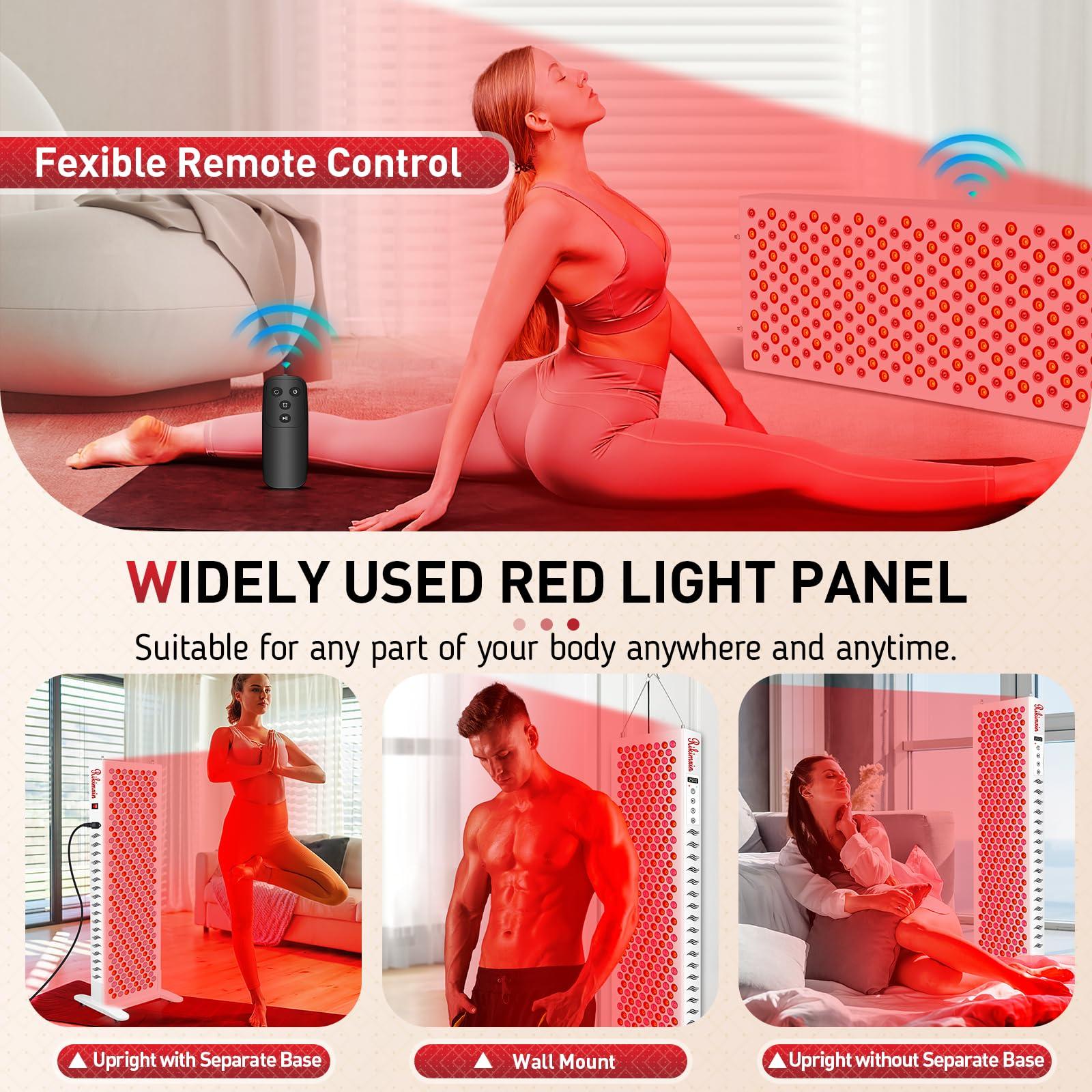 Rikimxin 300 LEDs Red Light Therapy Devices, Red 660nm and 850nm Near Infrared Light Therapy with Base Wheels, High Power Red Light Panel for Body Face Pain Relief, Recovery, Improve Sleep, Skin Health