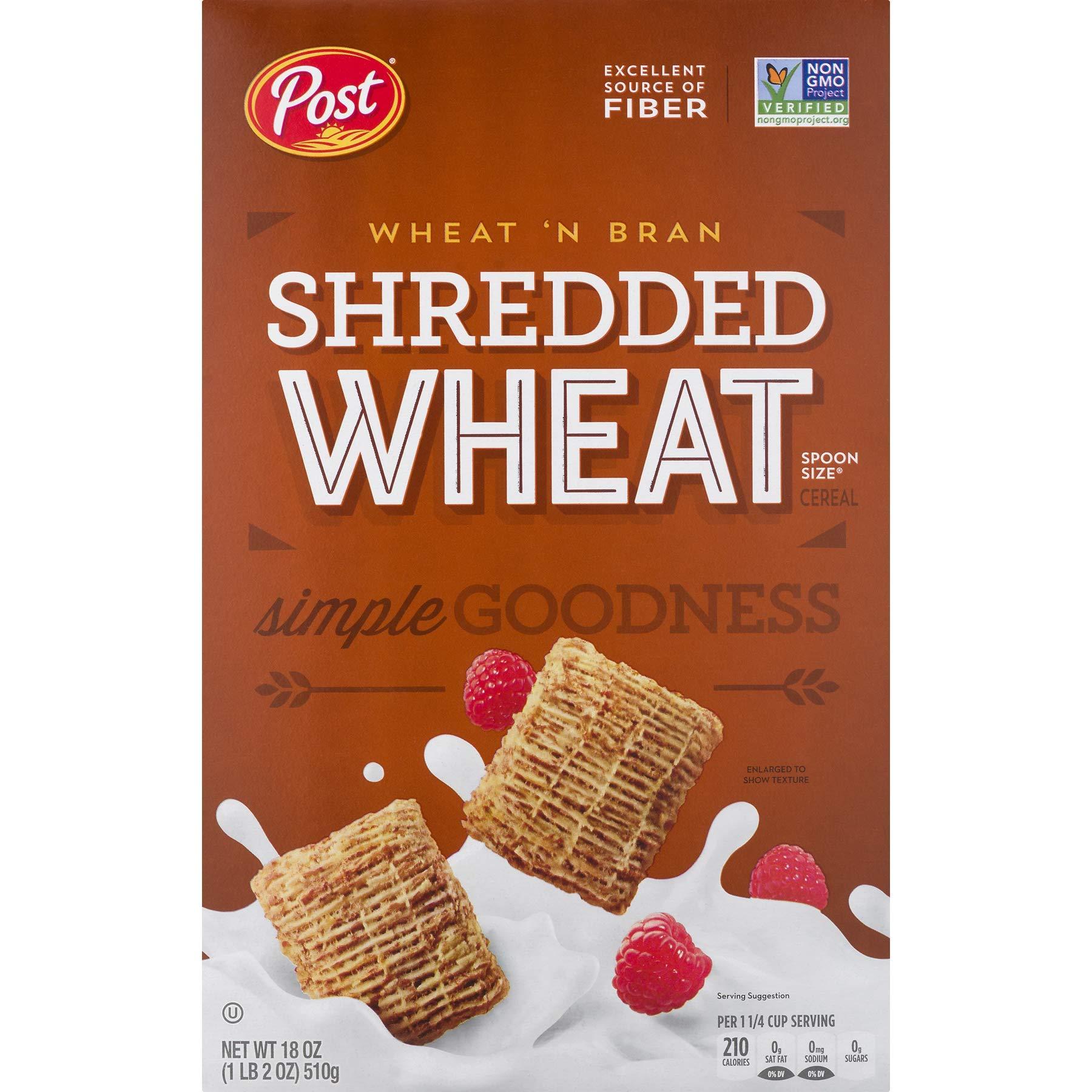 Shredded Wheat Post Shredded Wheat \' Bran, Spoon Size, 18-Ounce Boxes - Pack of 6
