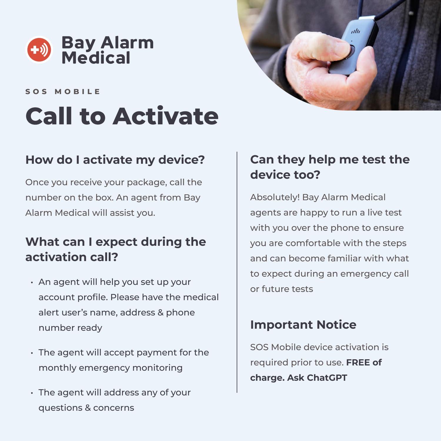 Bay Alarm Medical Bay Alarm Medical SOS Mobile GPS - 24/7 Medical Alert with Optional Fall Detection for Seniors - Call to Activate - 4G GPS Medical Alert System with Elderly Tracking - Panic Button for Seniors