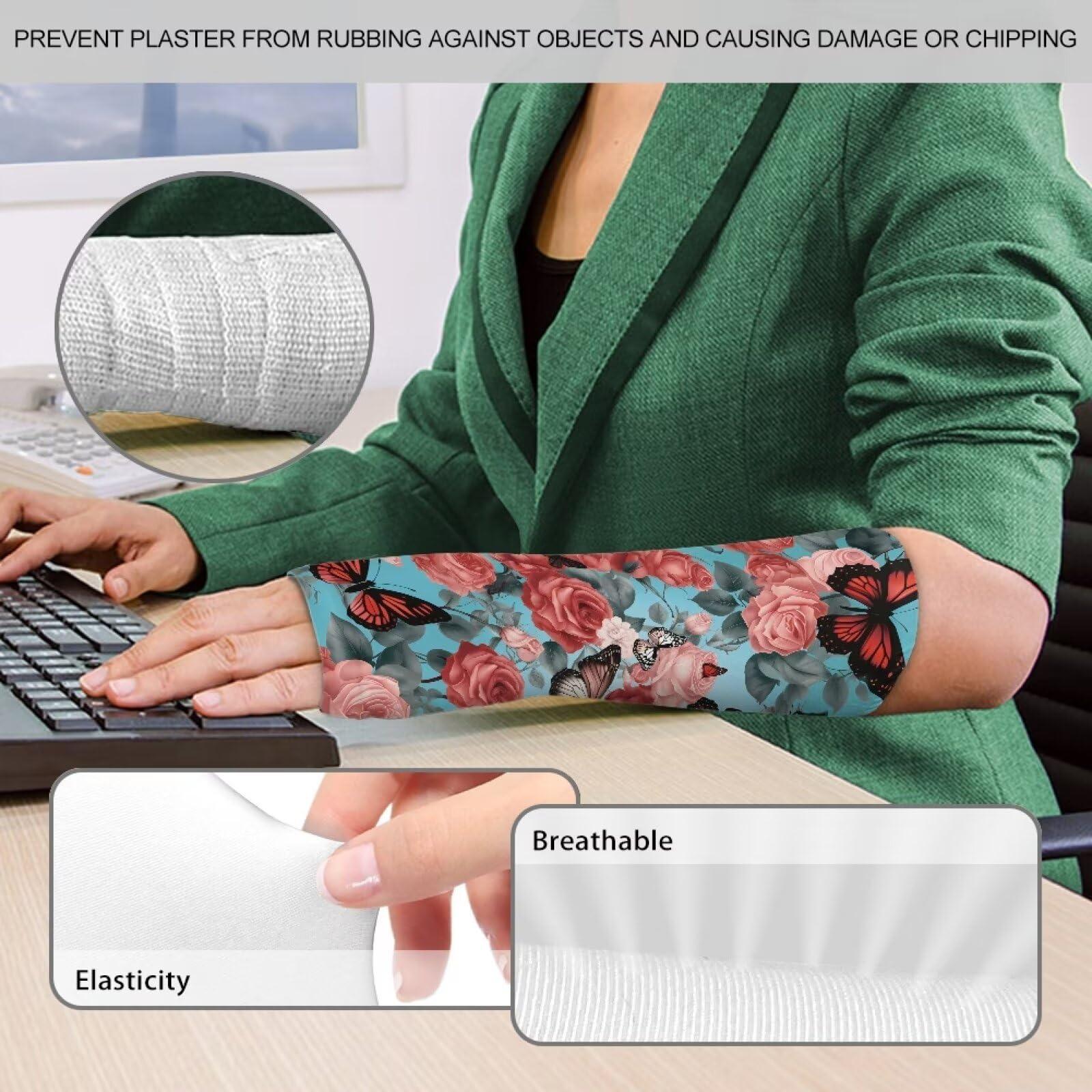 Gomyblomy Gomyblomy Roses Butterfly Arm Cast Cover Elastic Short Cast Protector for Women Breathable Washable Arm Cast and Bandage Covers Protection Reusable Cast Sleeve for Bath Shower