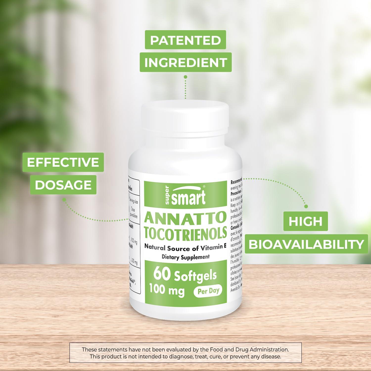 Supersmart Supersmart Annatto Tocotrienols 100mg per Day (DeltaGold Vitamin E) - Tocotrienols Supplement | Non-GMO & Gluten Free - 60 Softgels