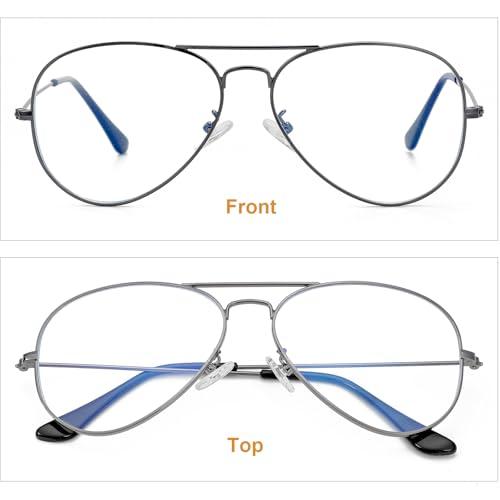 Gleyemor Classic Aviator Blue Light Glasses for Women Men, Metal Frame Clear Lens Eyeglasses (Gunmetal)