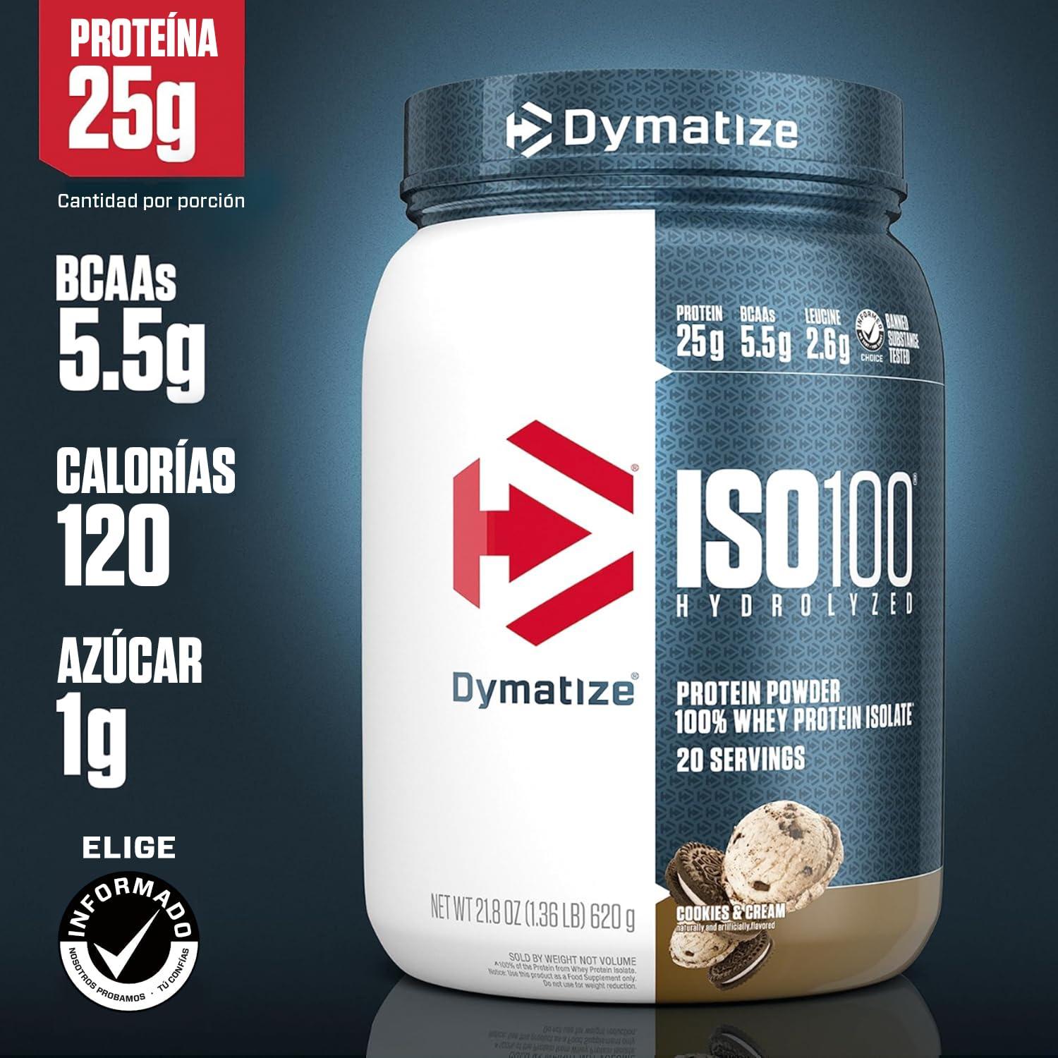 Dymatize Dymatize ISO100 Hydrolyzed Protein Powder, 100% Whey Isolate Protein, 25g of Protein, 5.5g BCAAs, Gluten Free, Fast Absorbing, Easy Digesting, Cookies and Cream, 20 Servings