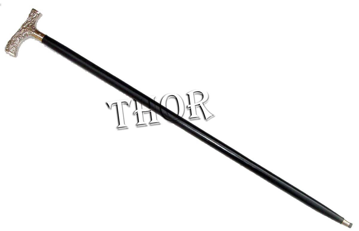 THOR INSTRUMENTS Nautical Silver Head Solid Handle Victorian Walking Stick Wooden Cane Gift Rustic Vintage Home Decor Gifts