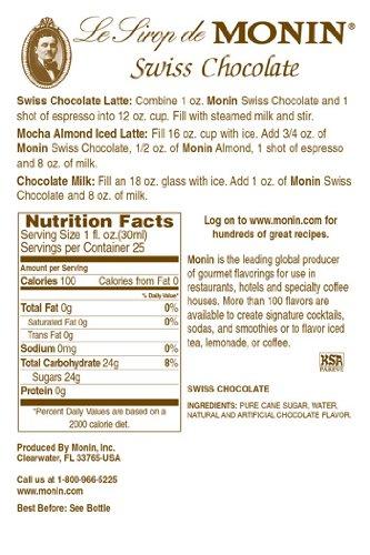 Monin Monin Flavored Syrup, Swiss Chocolate, 33.8-Ounce Plastic Bottles (Pack of 4)