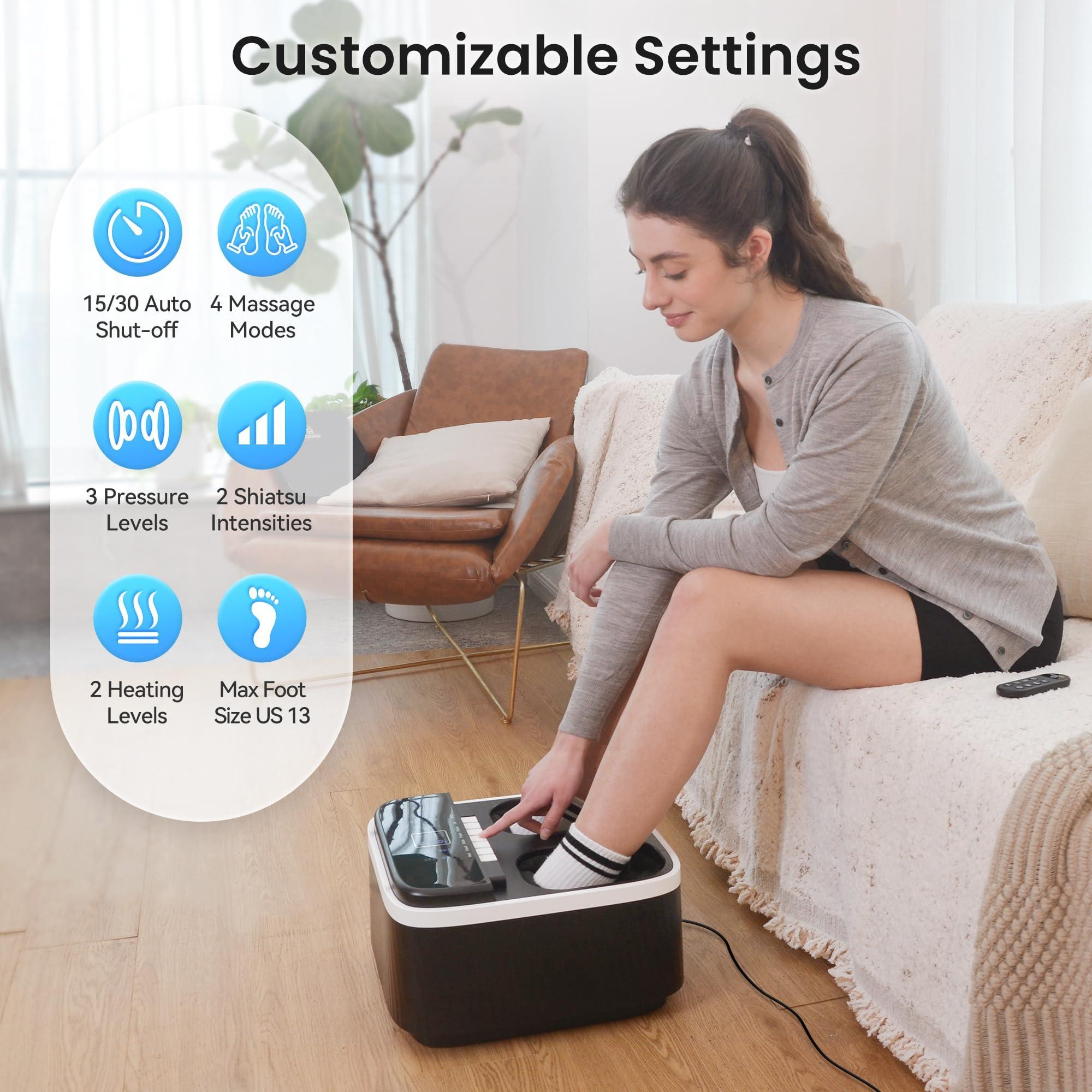 COMFIER COMFIER Foot Massager with Heat, FSA HSA Eligible Shiatsu Foot Massager Machine for Neuropathy Plantar Fasciitis, Squeeze & Rolling Foot Massage, Remote Control & Piano-Key Button, Up to Size 13