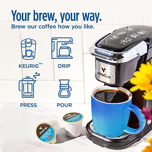 VitaCup Decaf Genius Keto Coffee Pods with MCT Oil, Turmeric, and B Vitamins by VitaCup for Focus in Recyclable Single Serve Pod Compatible with K-Cup Brewers Including Keurig 2.0, 32 CT