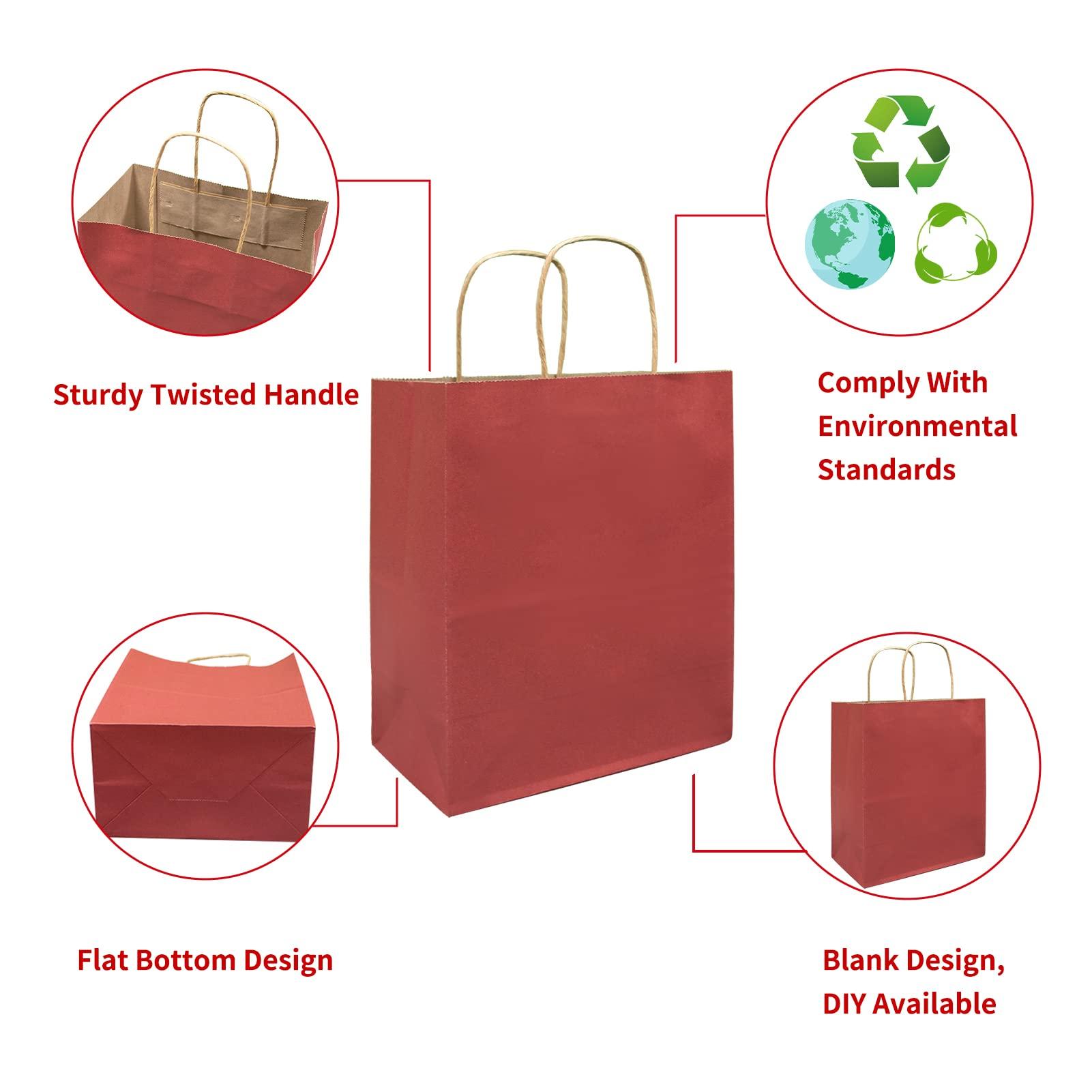 vanhel vanhel 50 PCS Wrapped Red Paper Gift Bags :8x4.25x10.5 Inch Paper Gift Bags with Handles, Paper Bags with Handles Ideal for Christmas, Halloween, Tetail, Commercial and Wedding Events
